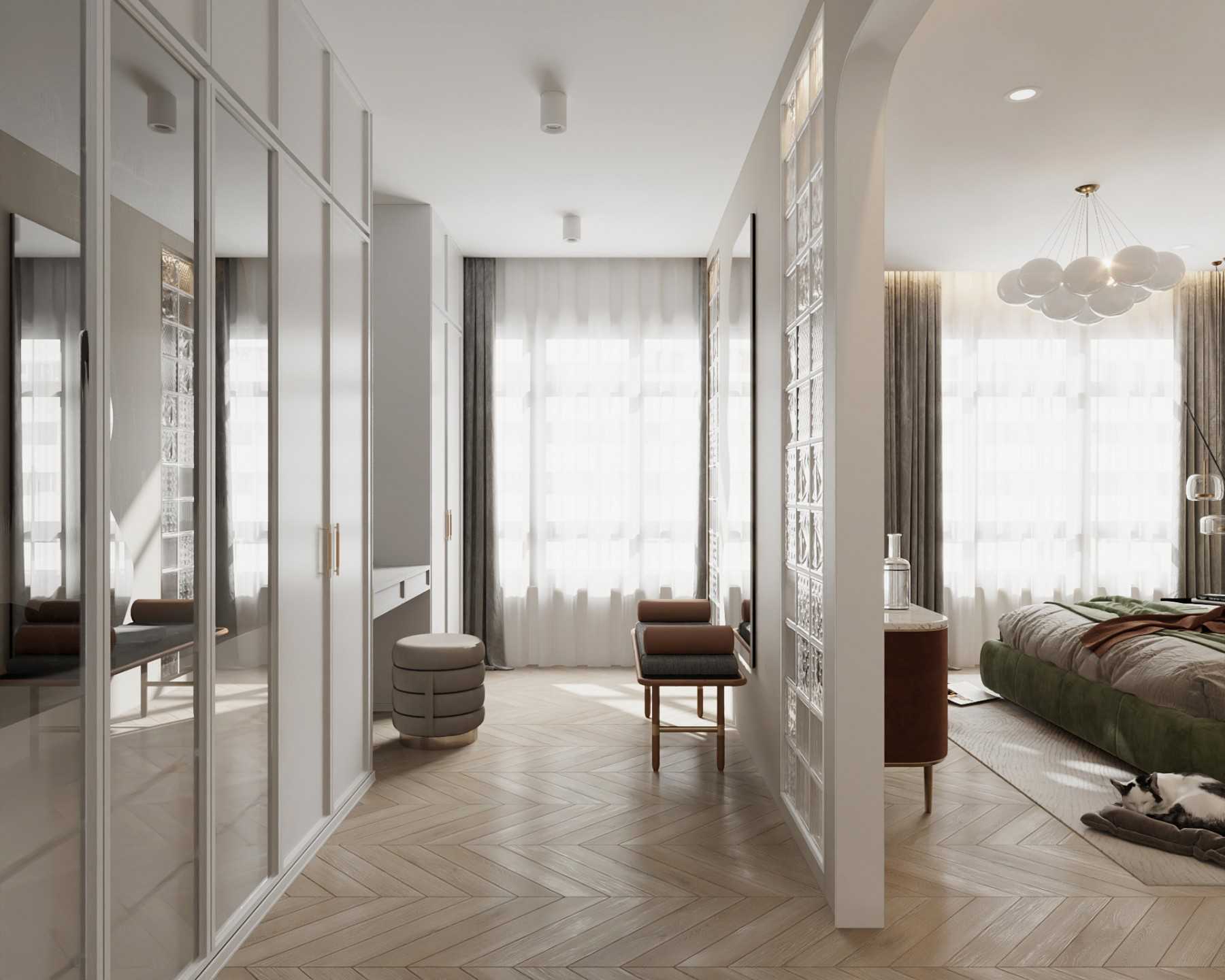 Modern Bedroom with Vinyl Flooring and Closet
