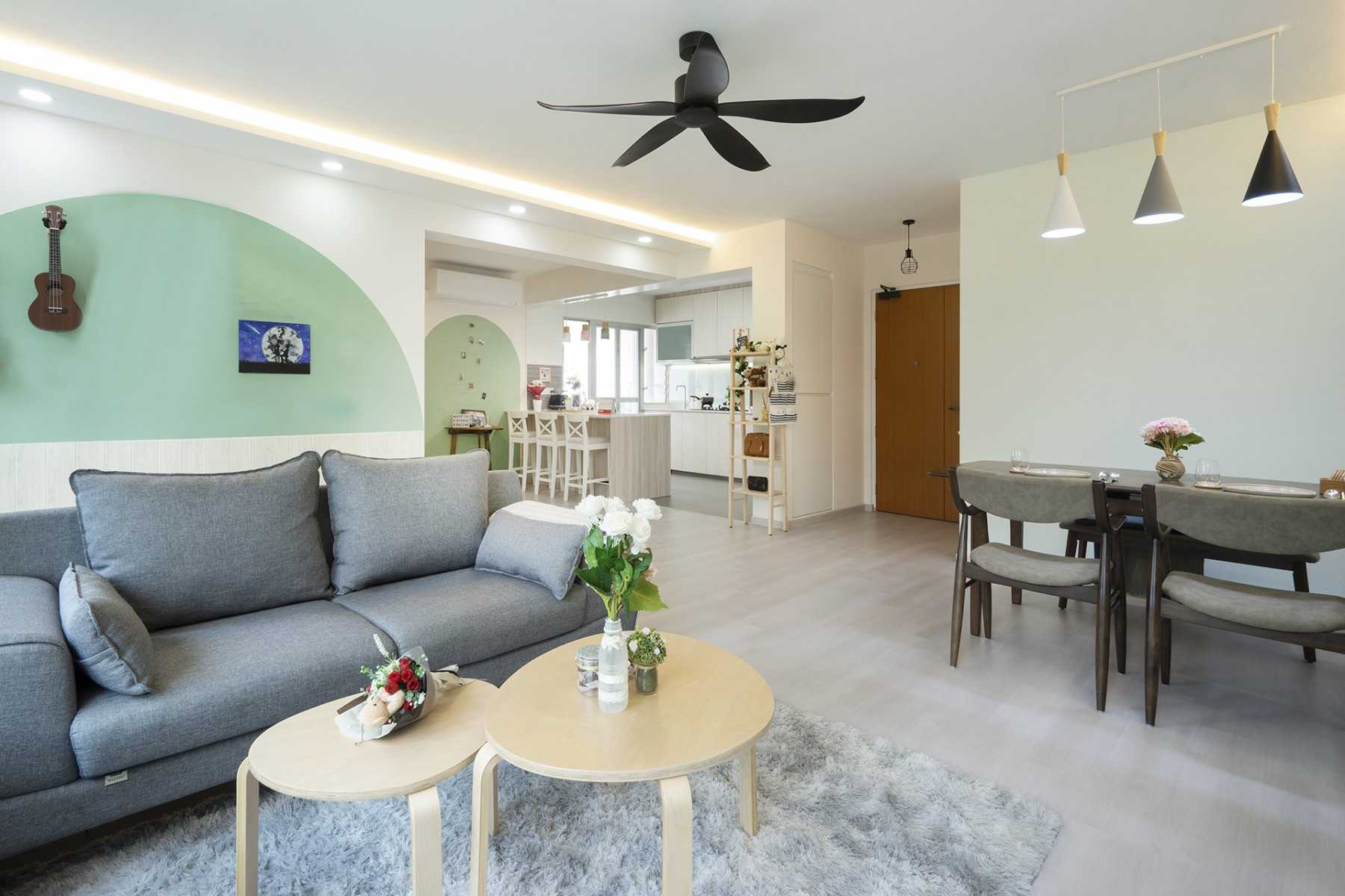 Contemporary Living Room with Vinyl Flooring and Cove Lighting