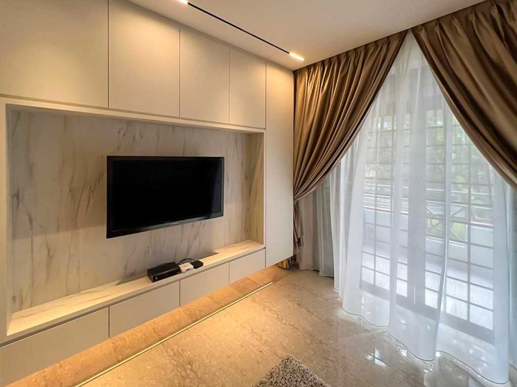 Scandinavian Living Room with TV Console and Paintings