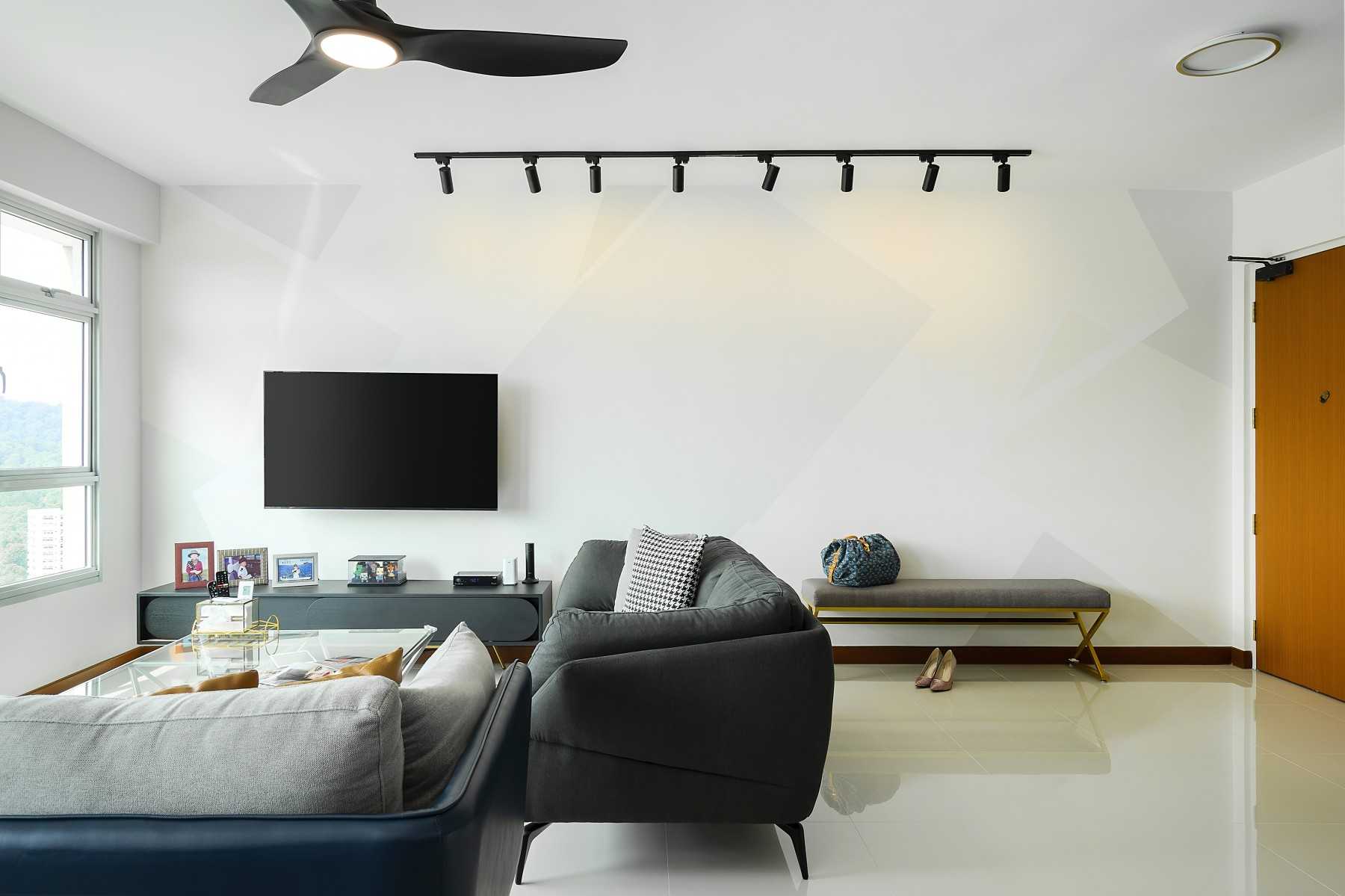 Contemporary Living Room with Homogeneous Tiles and Sofa
