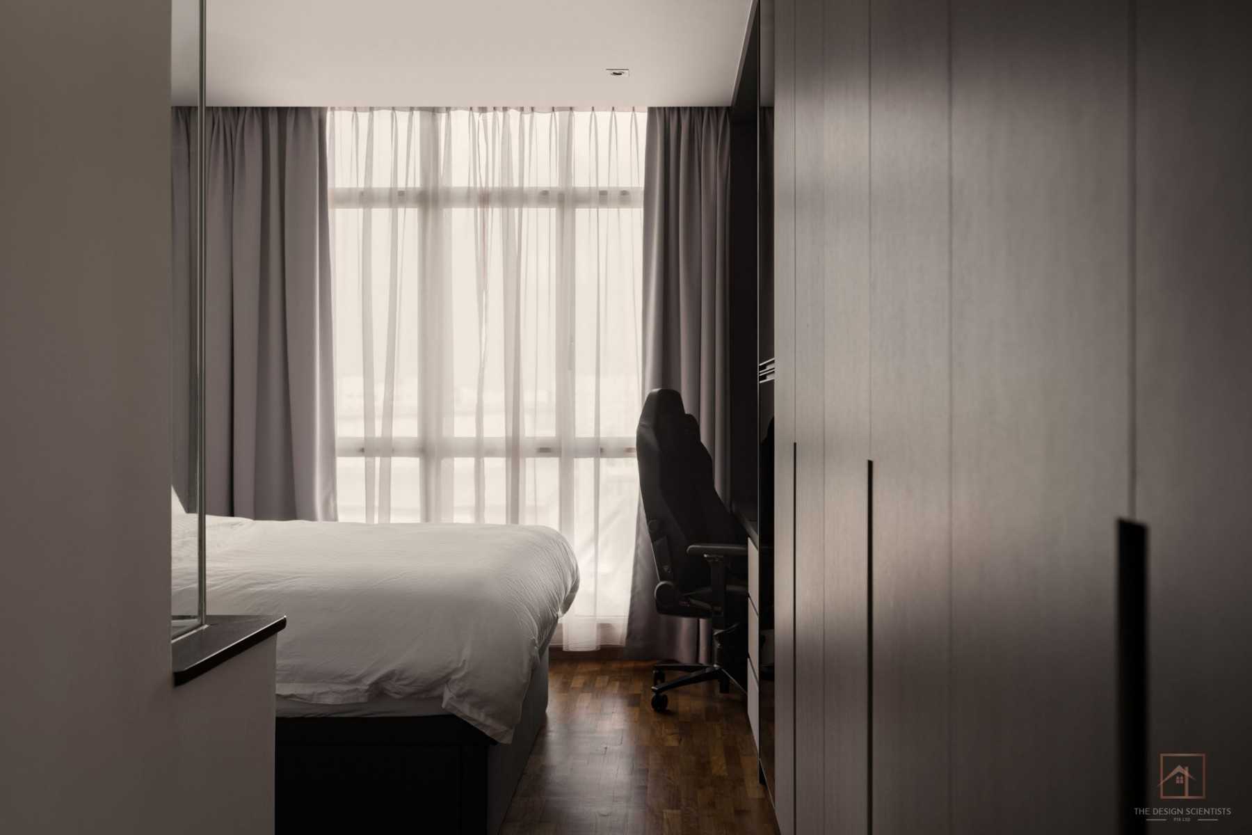 Contemporary Bedroom with Parquet Floor and Drop Ceiling