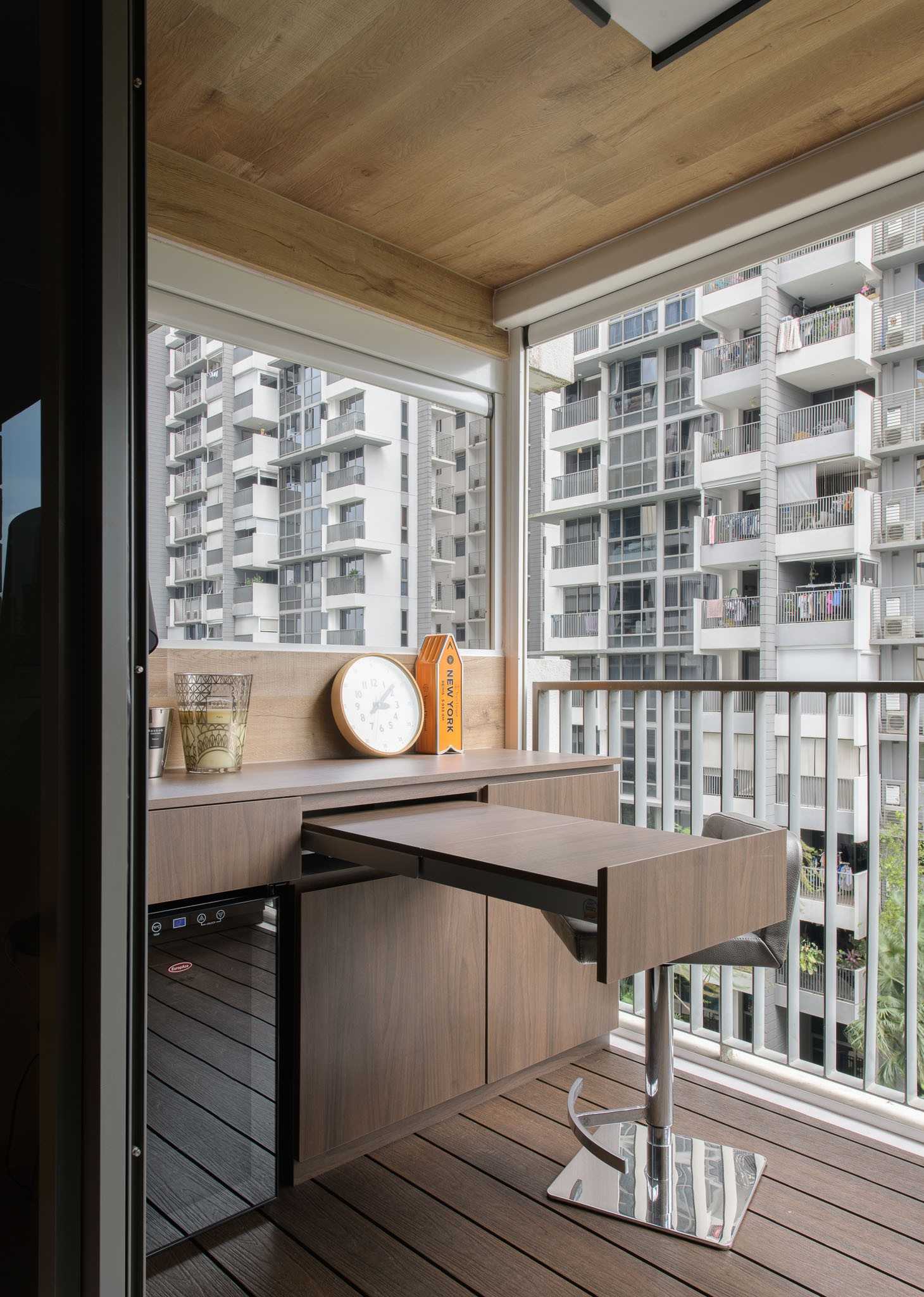 Modern Balcony with Curtain and Outdoor Table