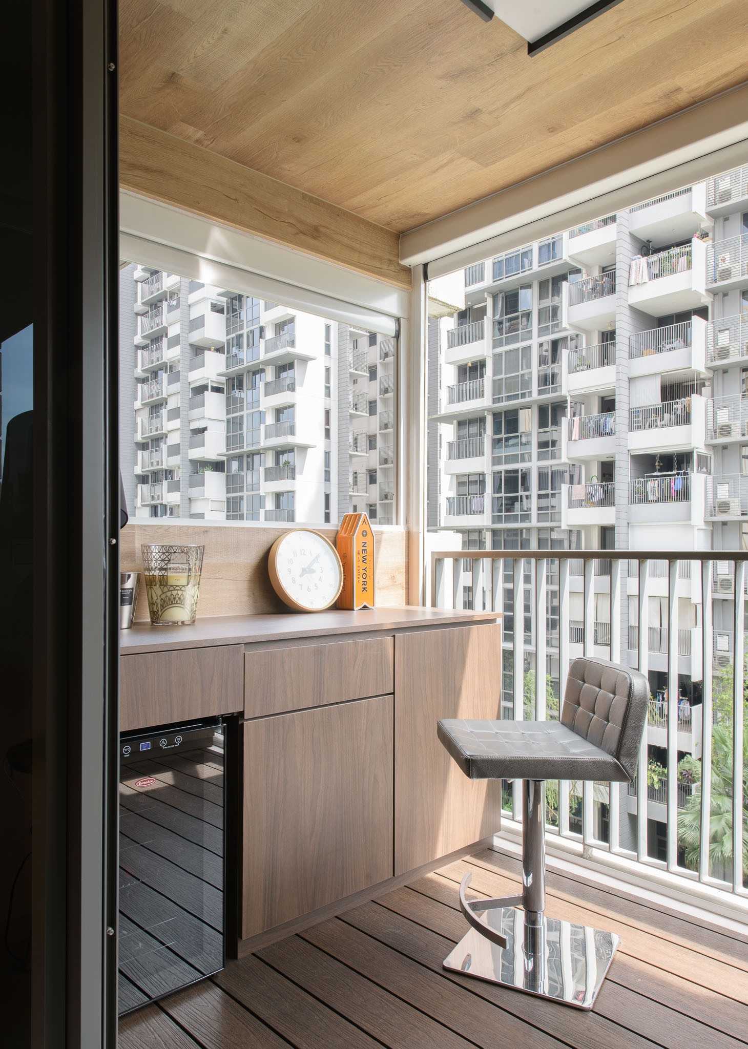 Modern Balcony with Curtain and Outdoor Table