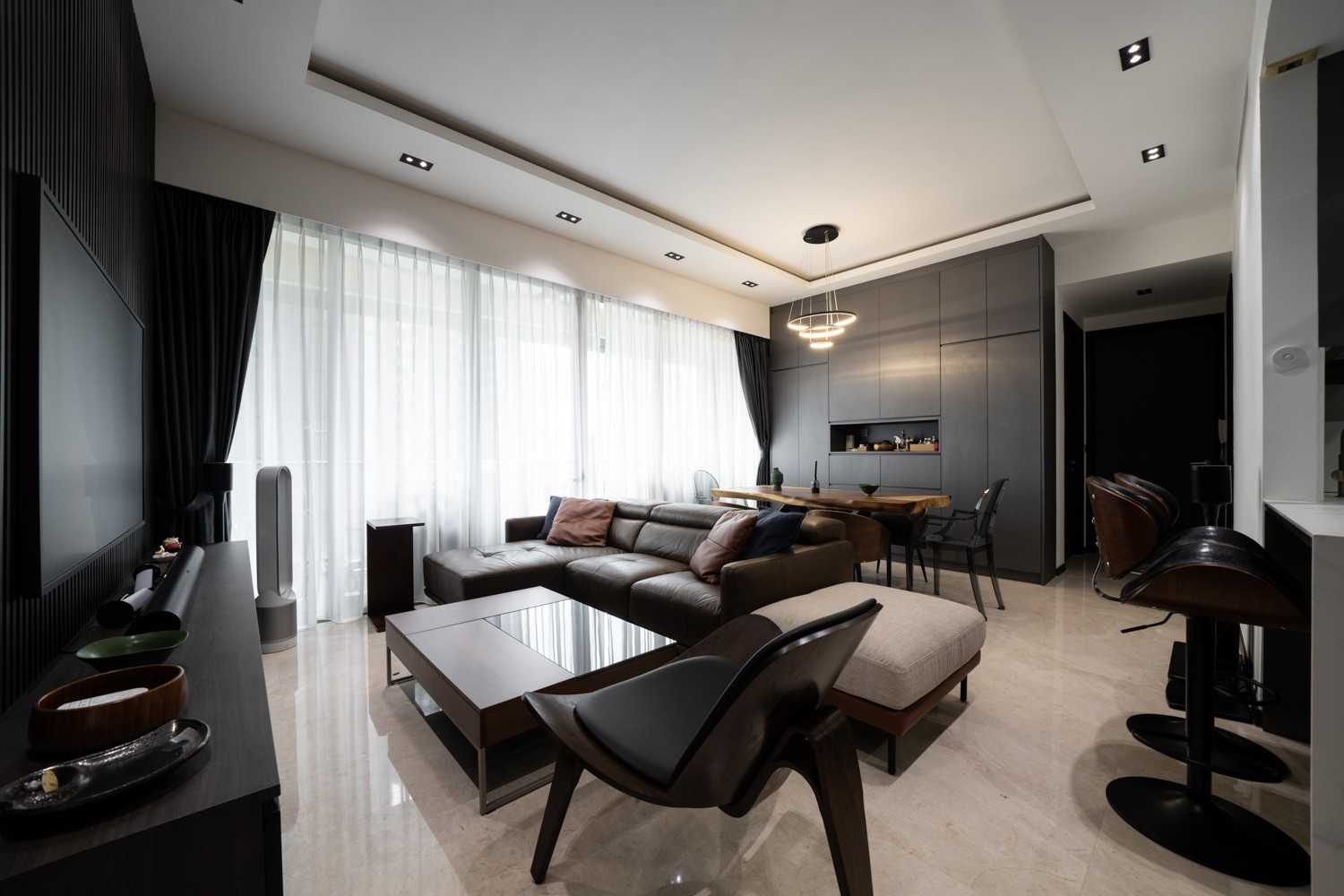 Contemporary Living Room with Wood Flooring and TV Console
