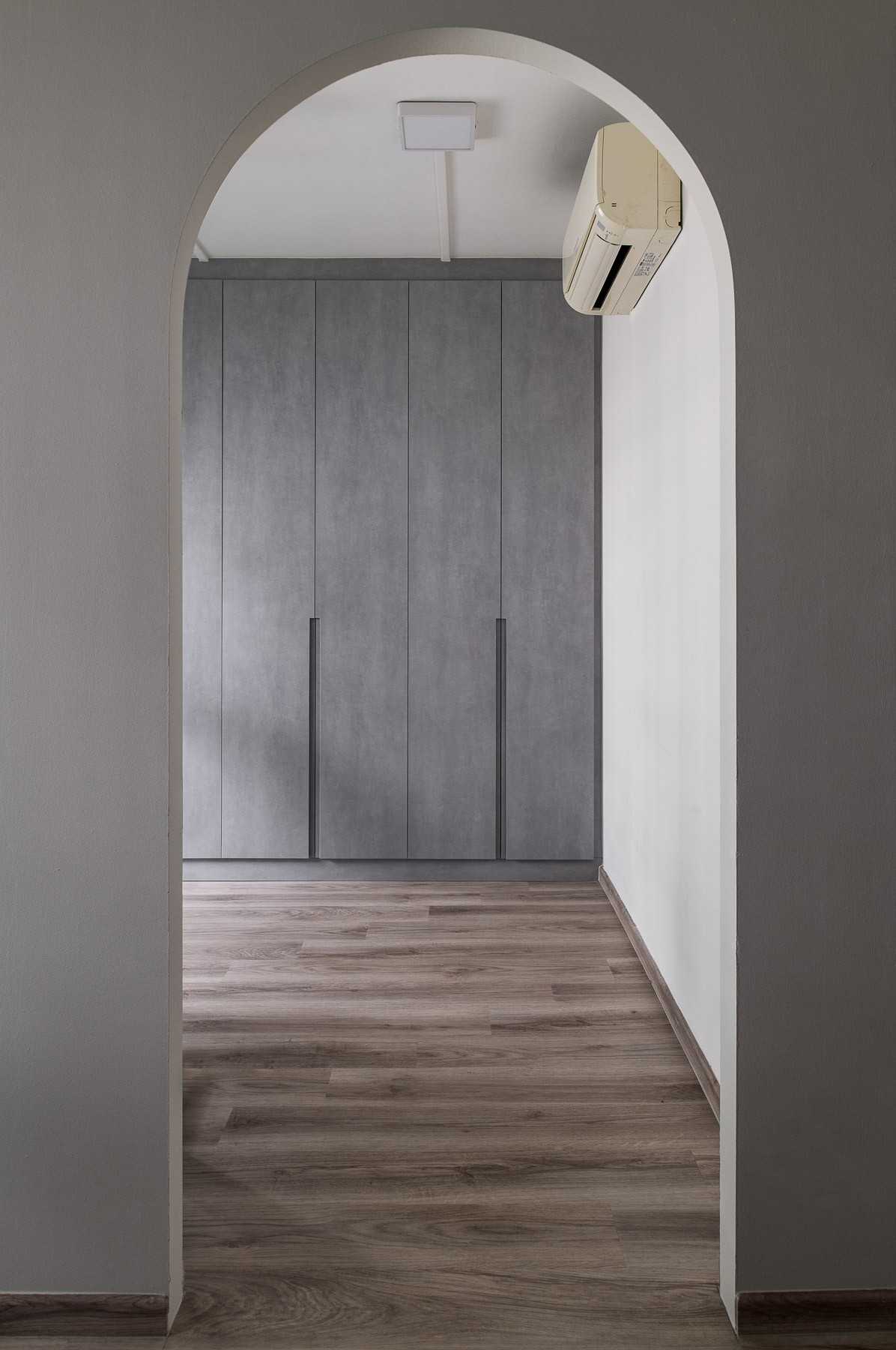Contemporary Bedroom with Bookshelf and Vinyl Flooring