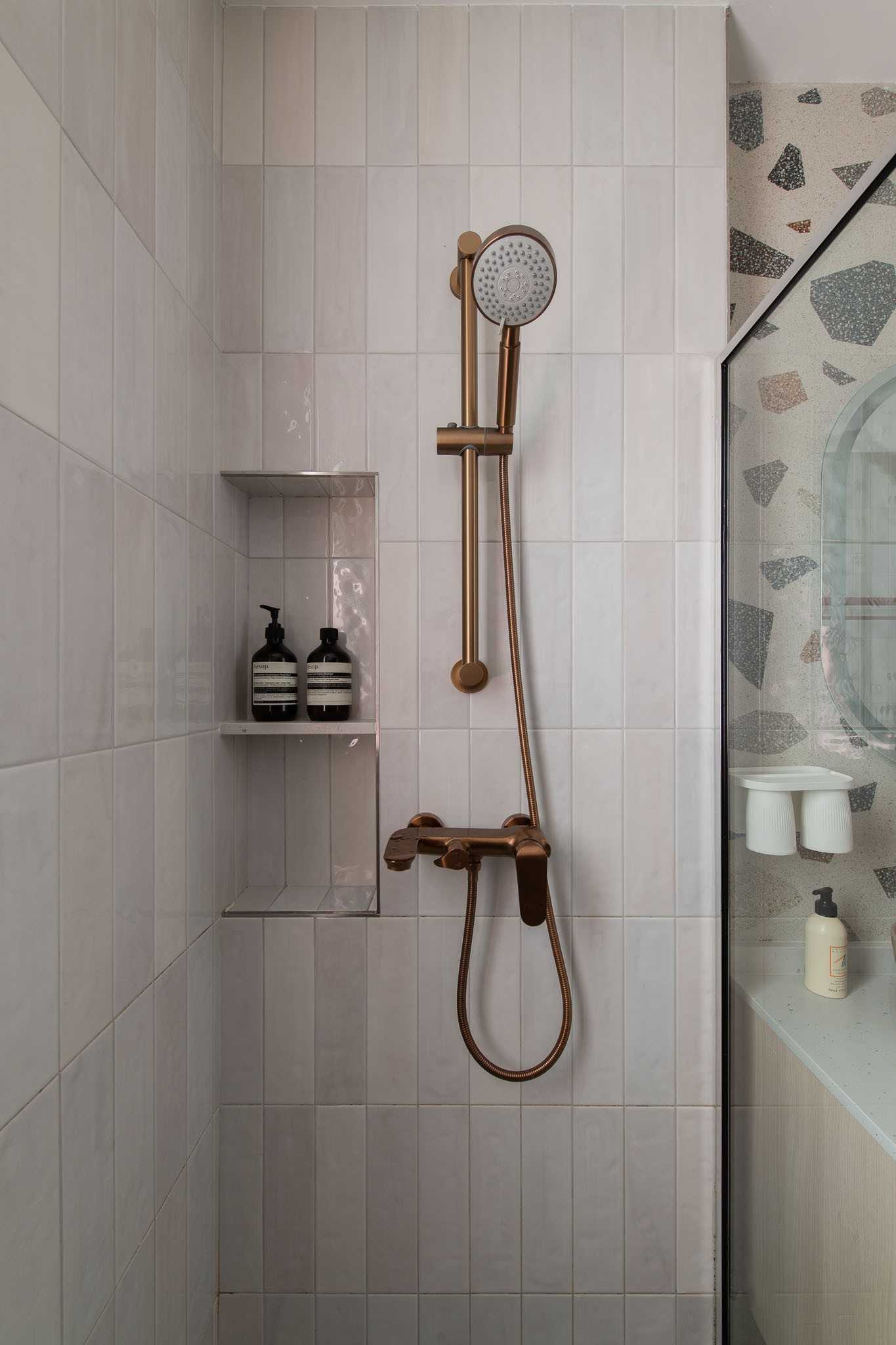 Contemporary Bathroom with Mirror and Shower Screen