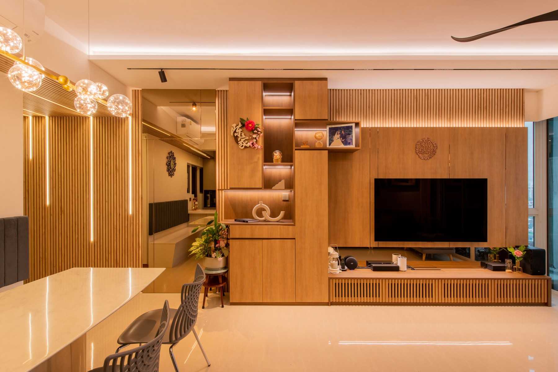 Contemporary Living Room with TV Console and Feature Wall