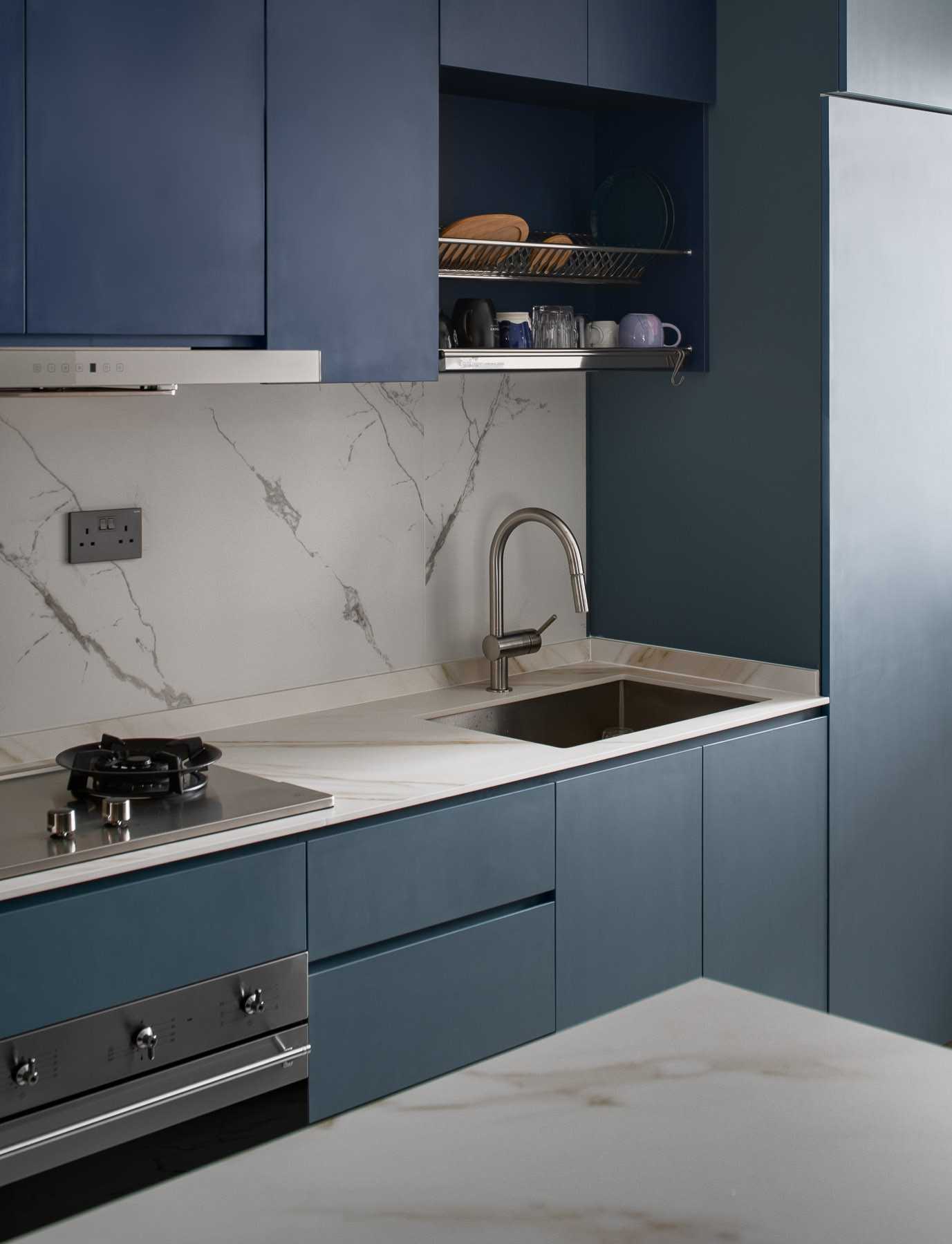 Scandinavian Kitchen with Countertop and Homogeneous Tiles