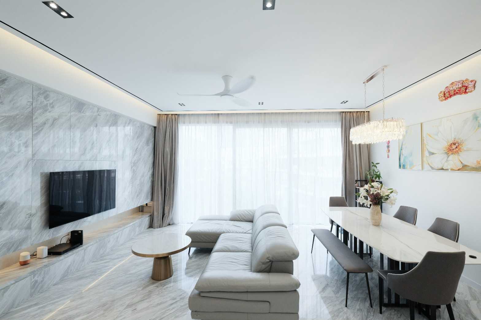 Modern Dining Room with Chandelier and Lighting
