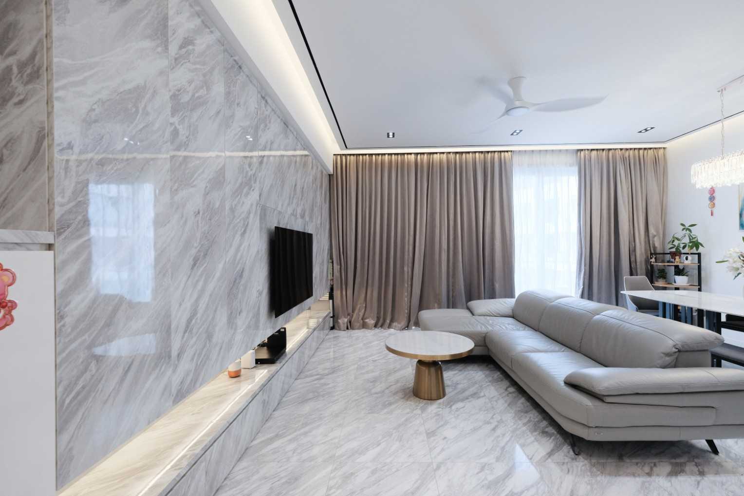 Modern Living Room with Marble Floor and Feature Wall