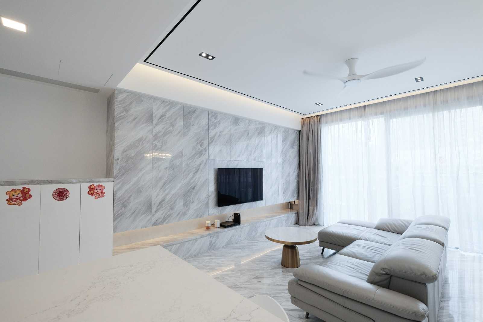Modern Living Room with Marble Floor and Feature Wall