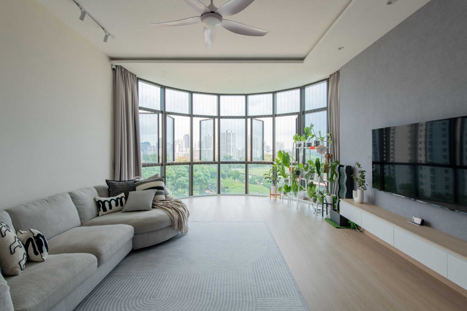 Scandinavian Living Room with TV Console and Cove Lighting