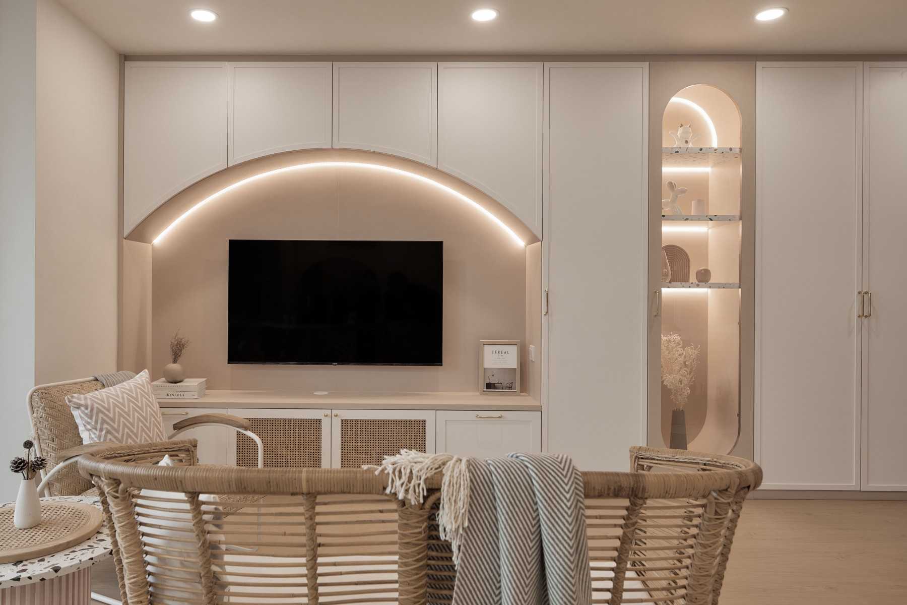 Scandinavian Living Room with Feature Wall and Storage Cabinets