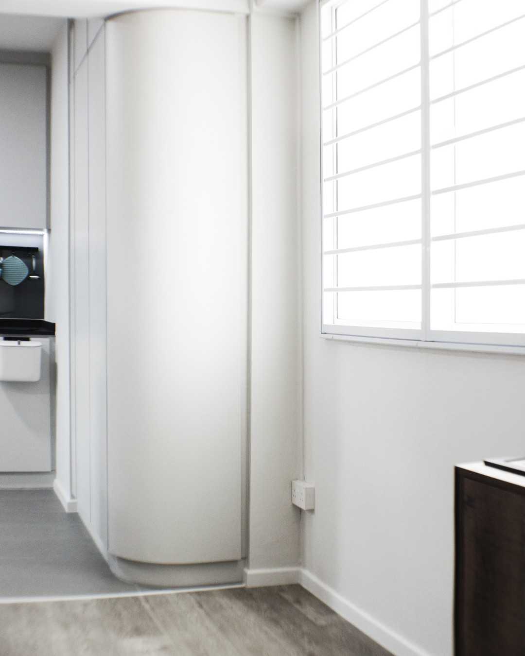 Minimalist Kitchen with Vinyl Flooring and Cupboard