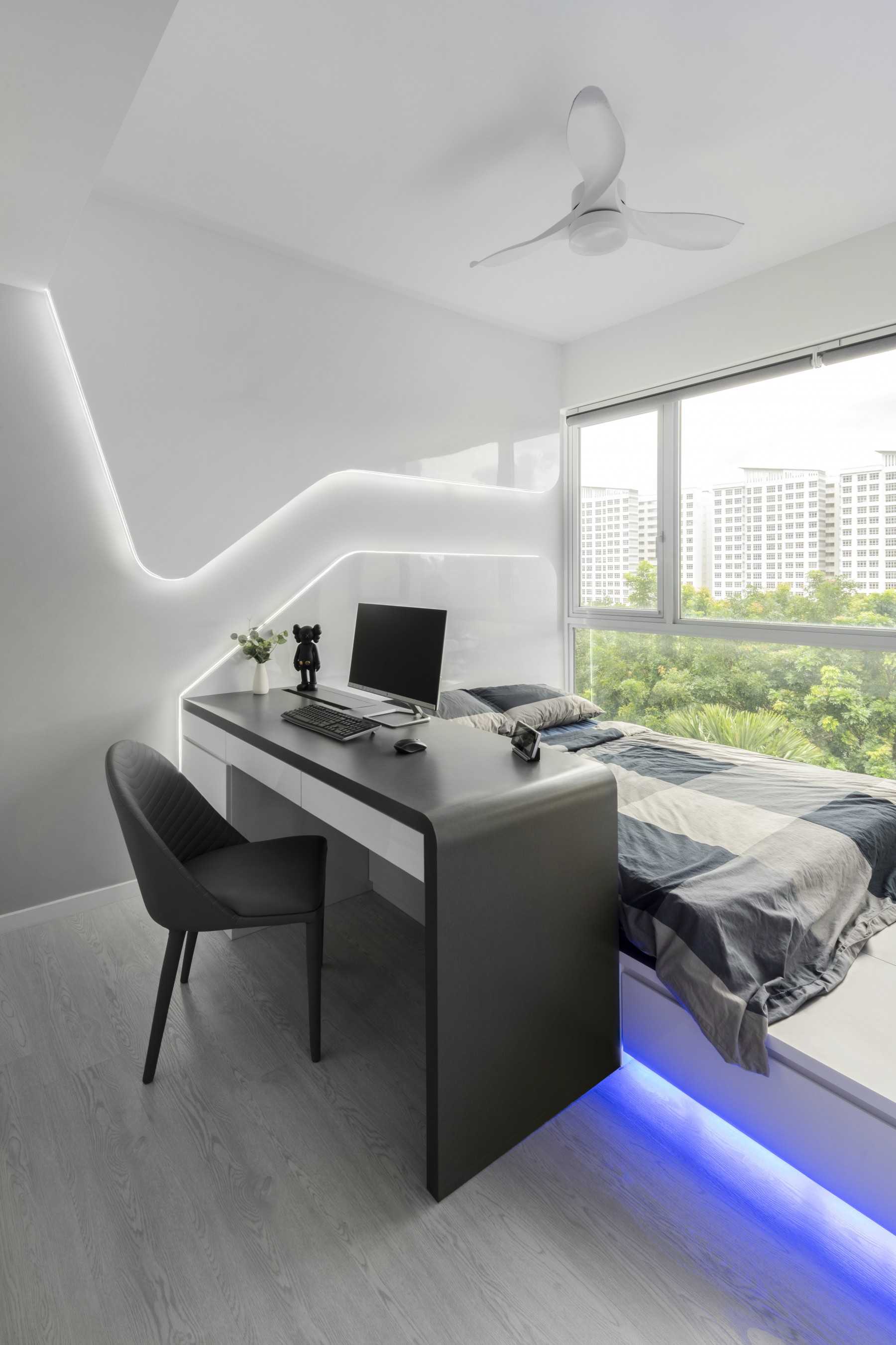 Modern Bedroom with Platform Bed and Cove Lighting