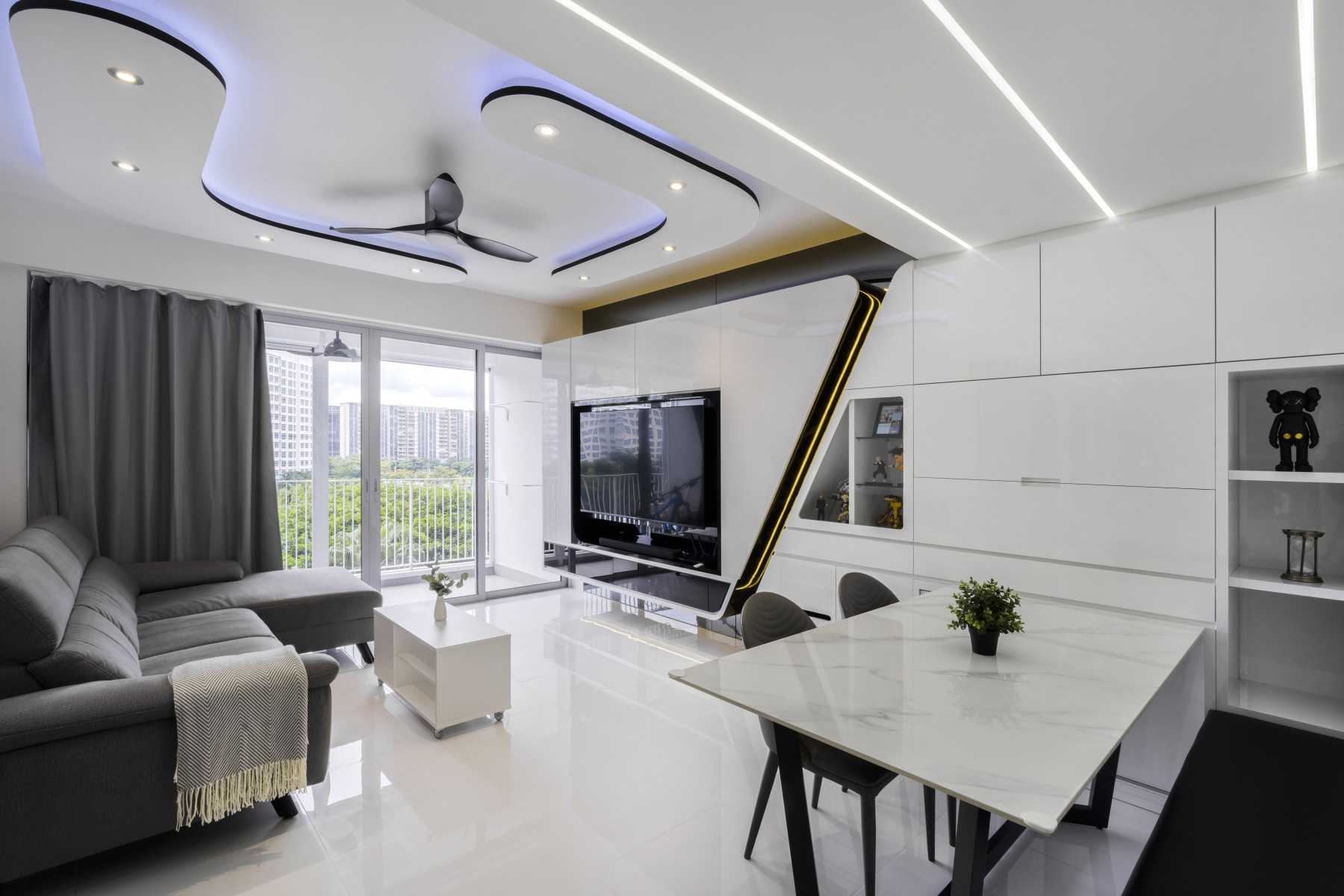 Modern Living Room with TV Console and Cove Lighting