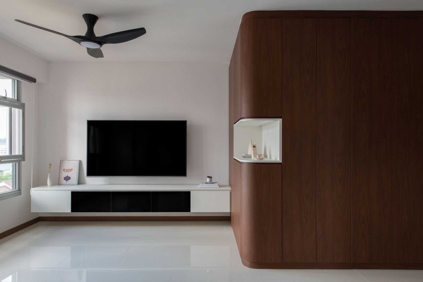 Contemporary Living Room with TV Console and Paintings