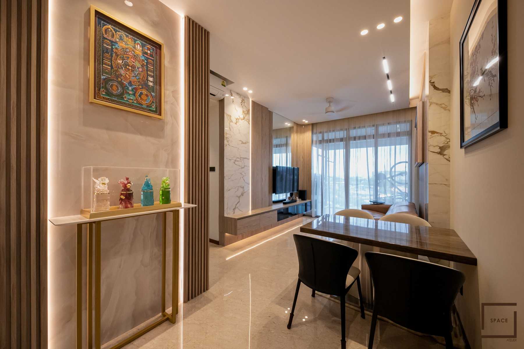 Modern Living Room with Homogeneous Tiles and TV Console