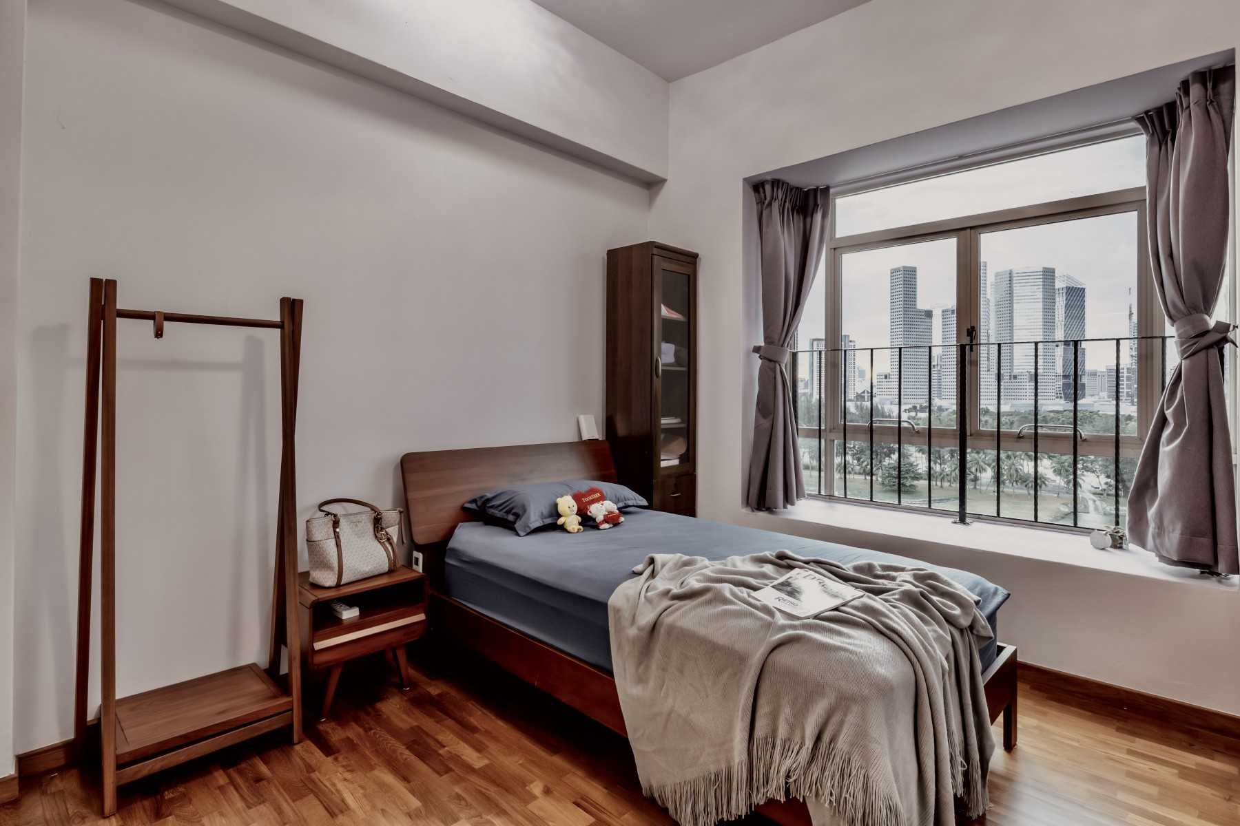 Modern Bedroom with Curtain and Bedside Table