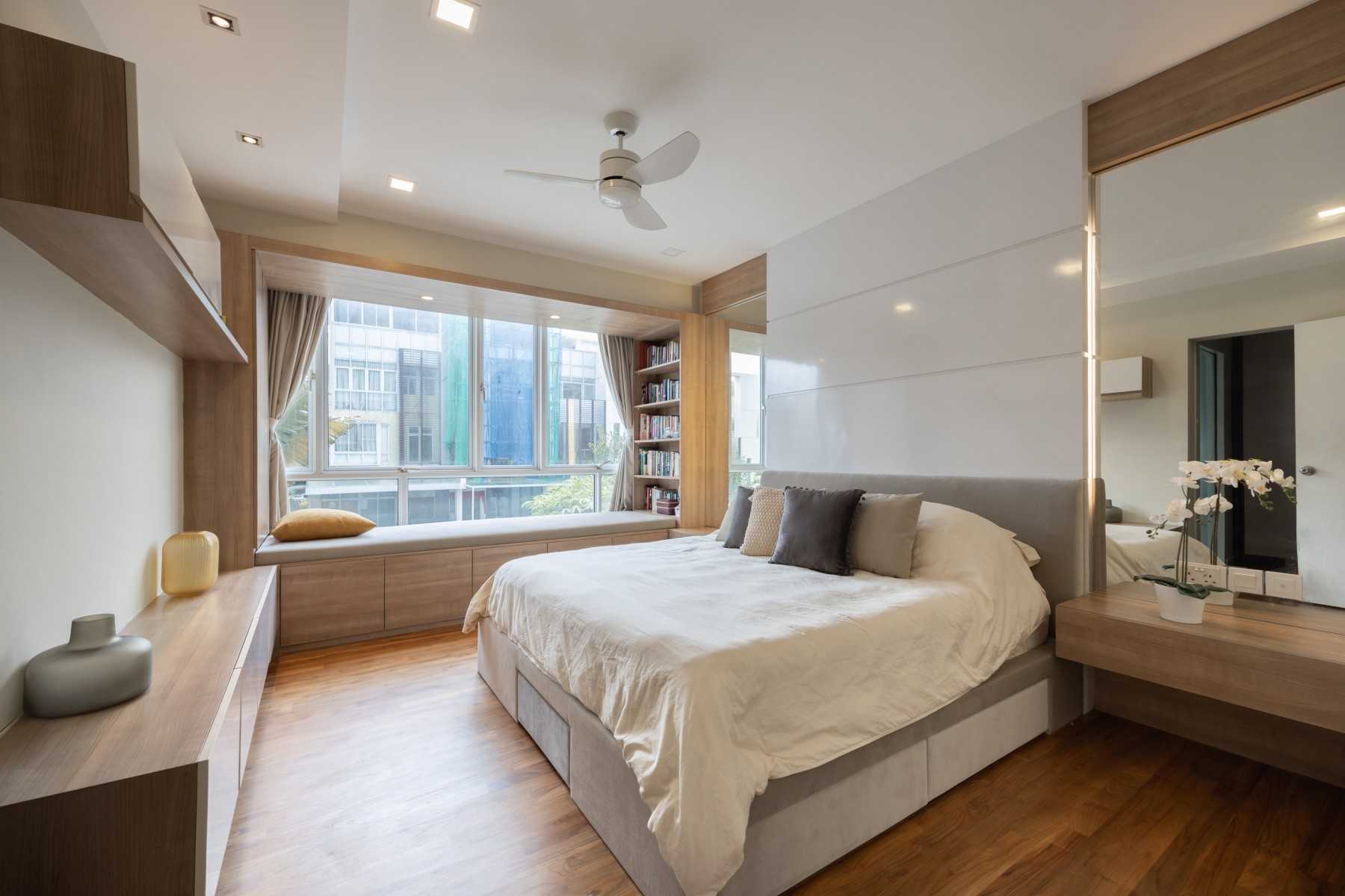 Modern Bedroom with Mirror and Bay Window