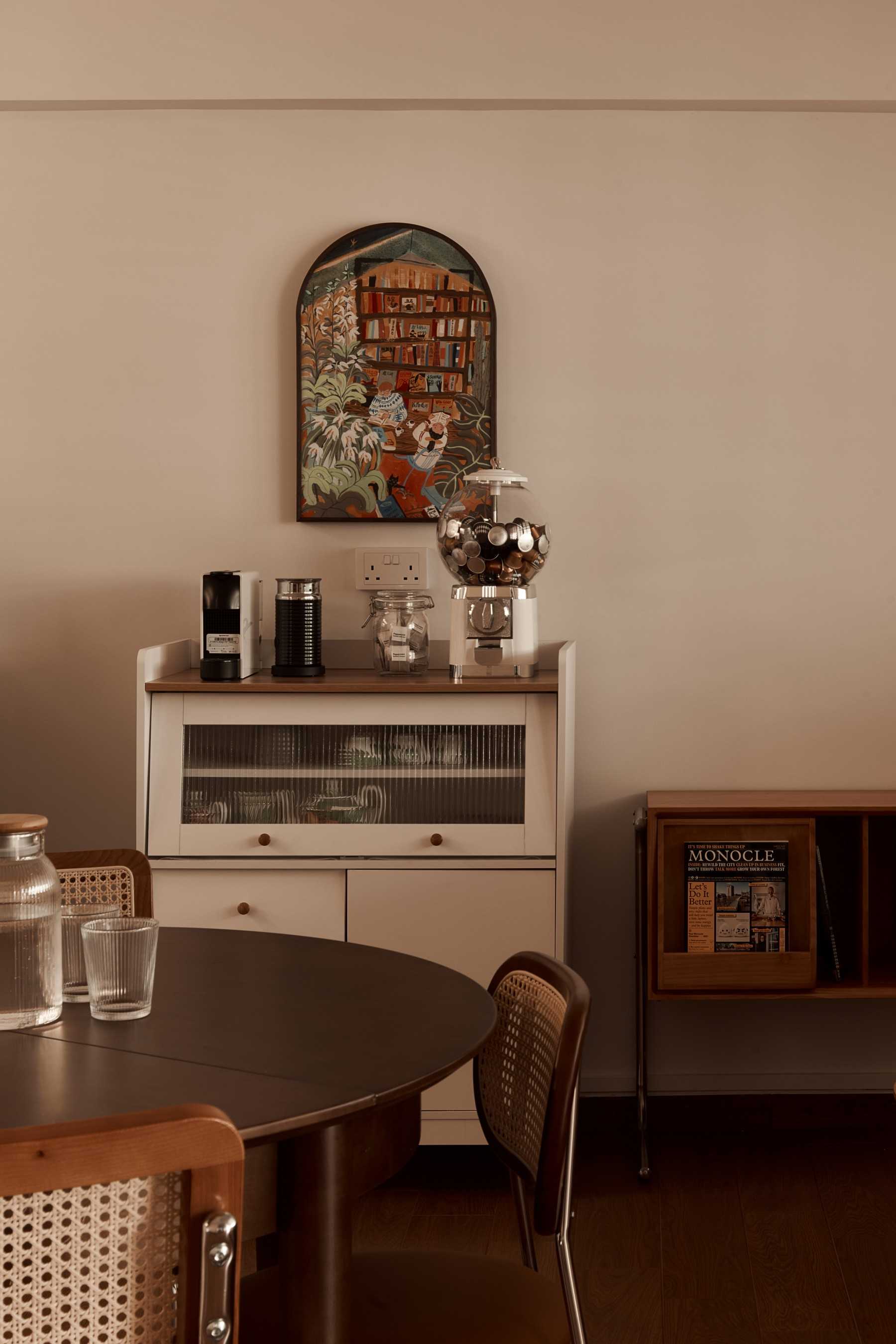 Scandinavian Living Room with Paintings and Storage Cabinets