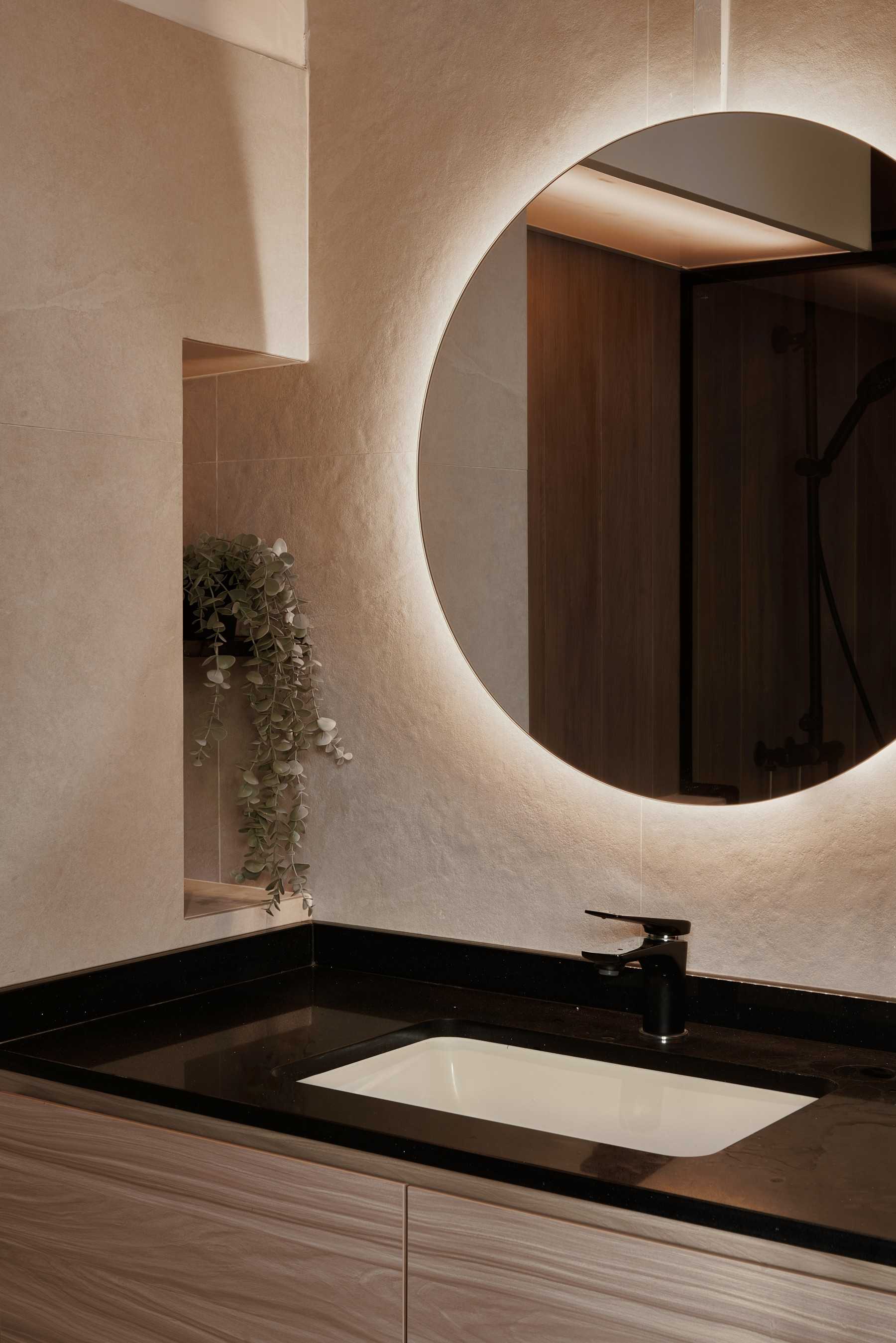 Scandinavian Bathroom with Mirror and Storage Cabinets