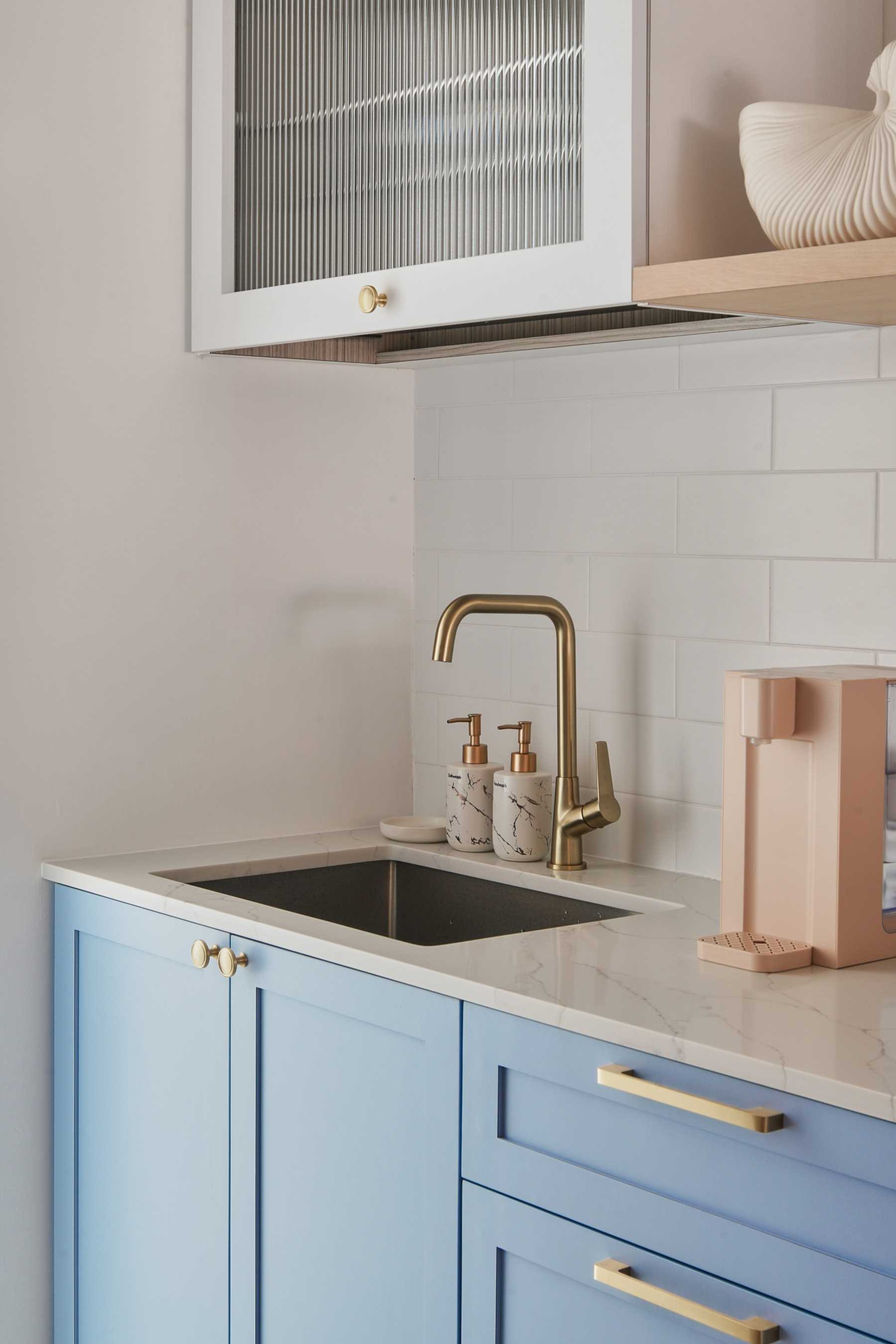 Scandinavian Kitchen with Countertop and Kitchen Backsplash
