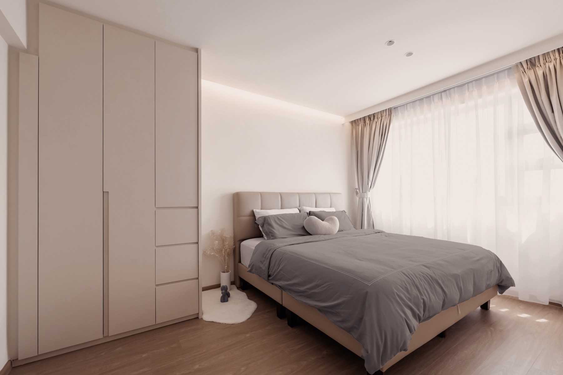 Minimalist Bedroom with Wardrobe and Curtain