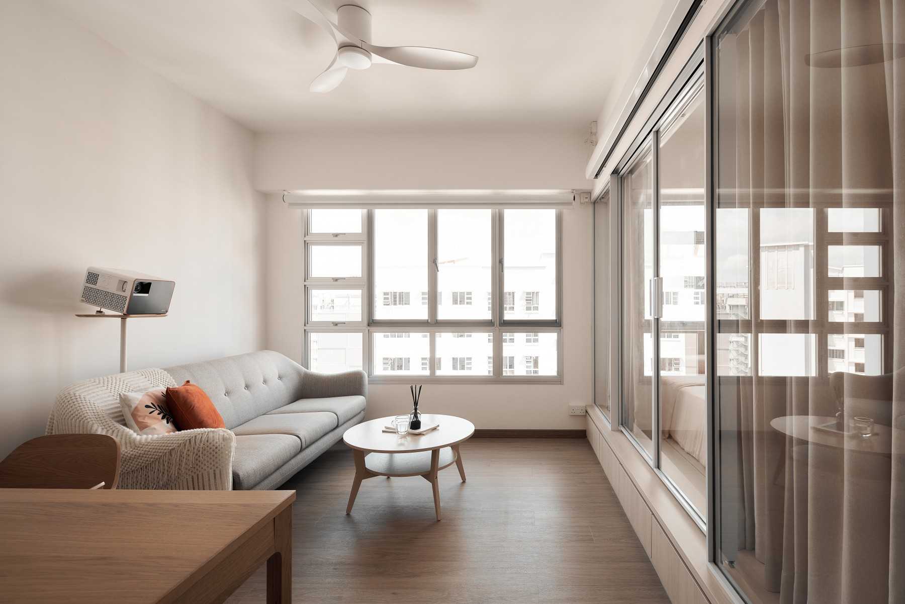 Minimalist Living Room with Doors and Sliding Door