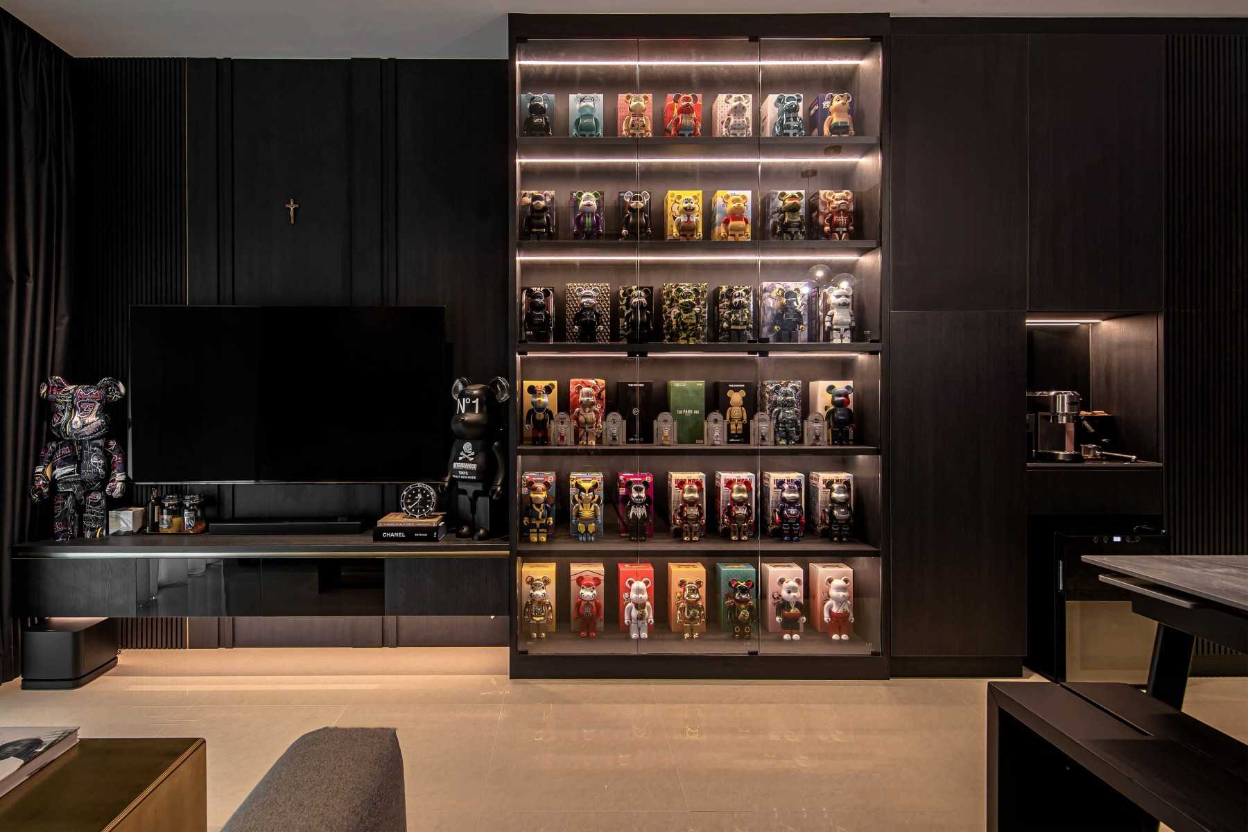 Contemporary Living Room with Feature Wall and Display Cabinets