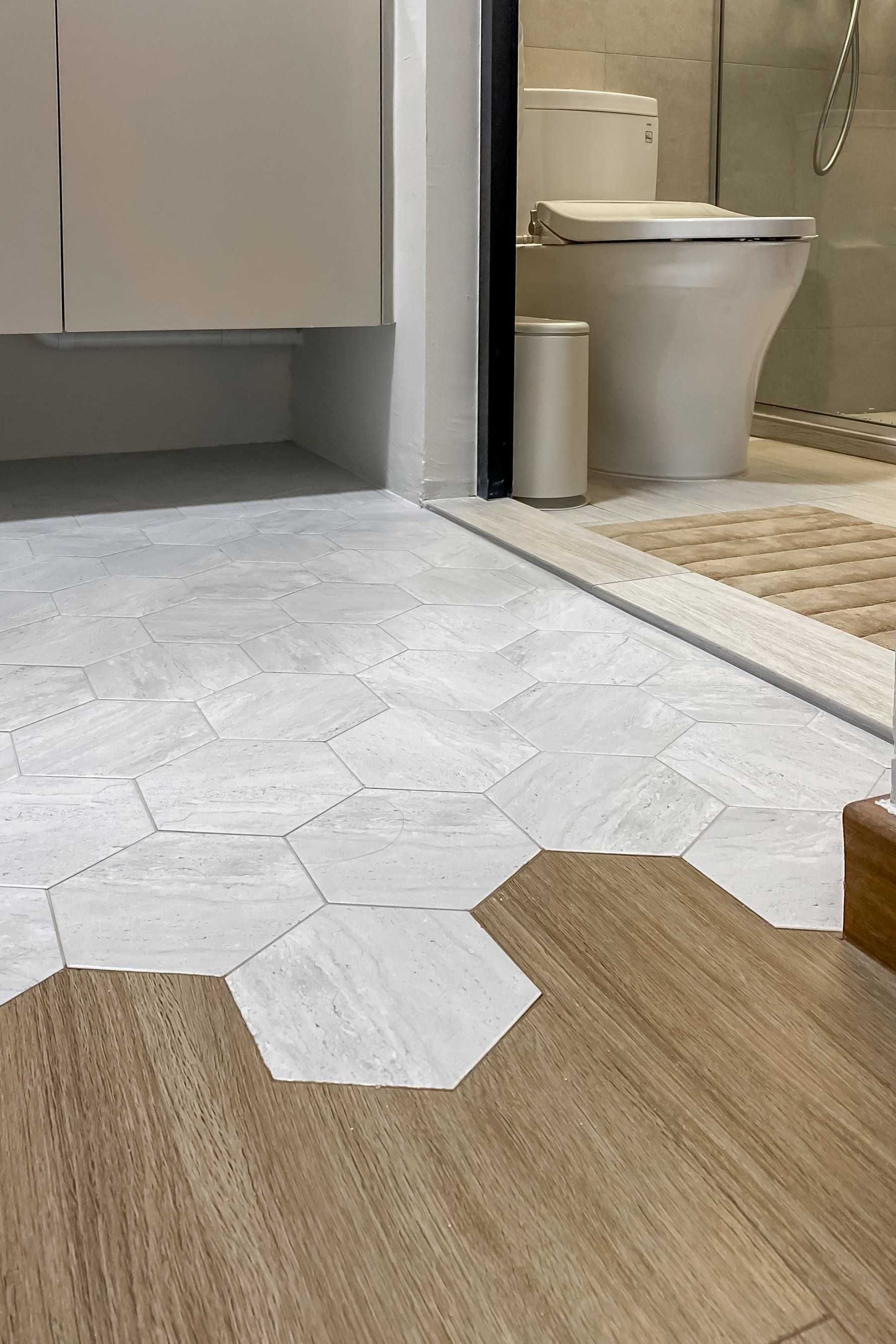Scandinavian Bathroom with Wood Flooring and Flooring