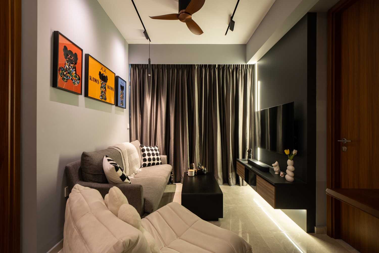 Modern Living Room with TV Console and Feature Wall