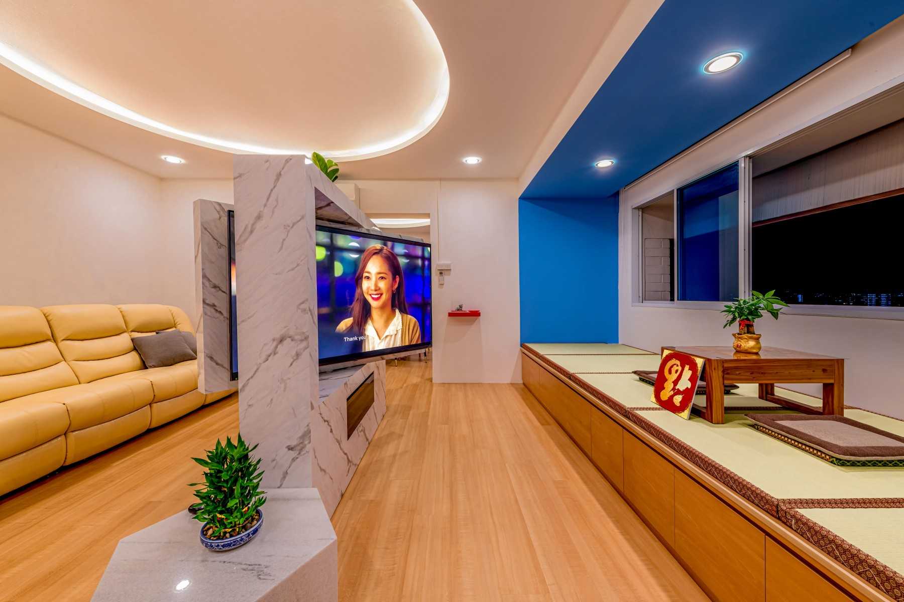 Modern Living Room with Vinyl Flooring and TV Console