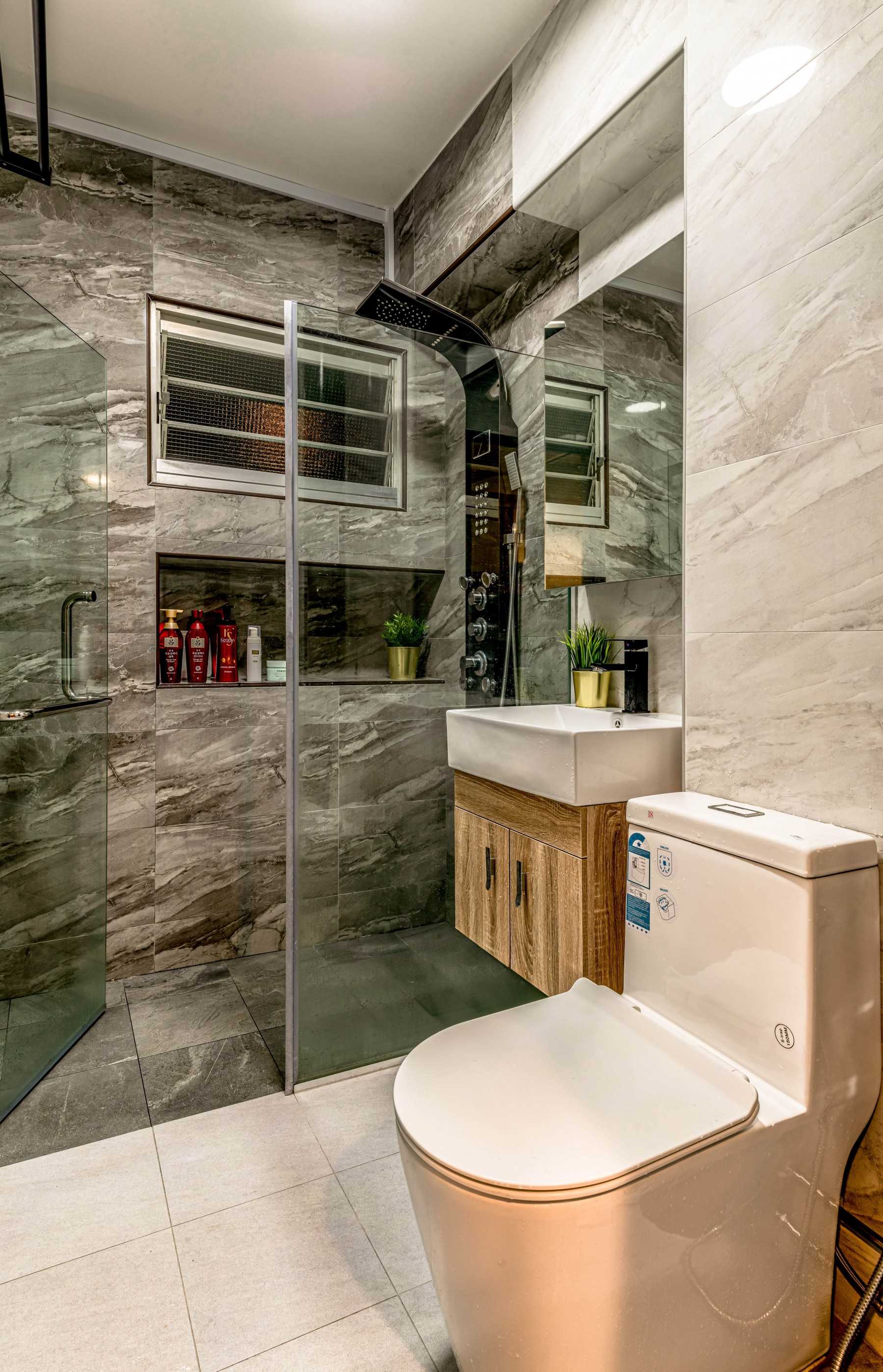 Modern Bathroom with Rainshower and Bathroom Storage