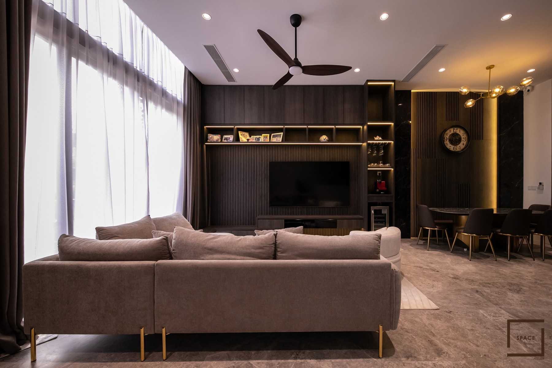 Contemporary Living Room with TV Console and Feature Wall