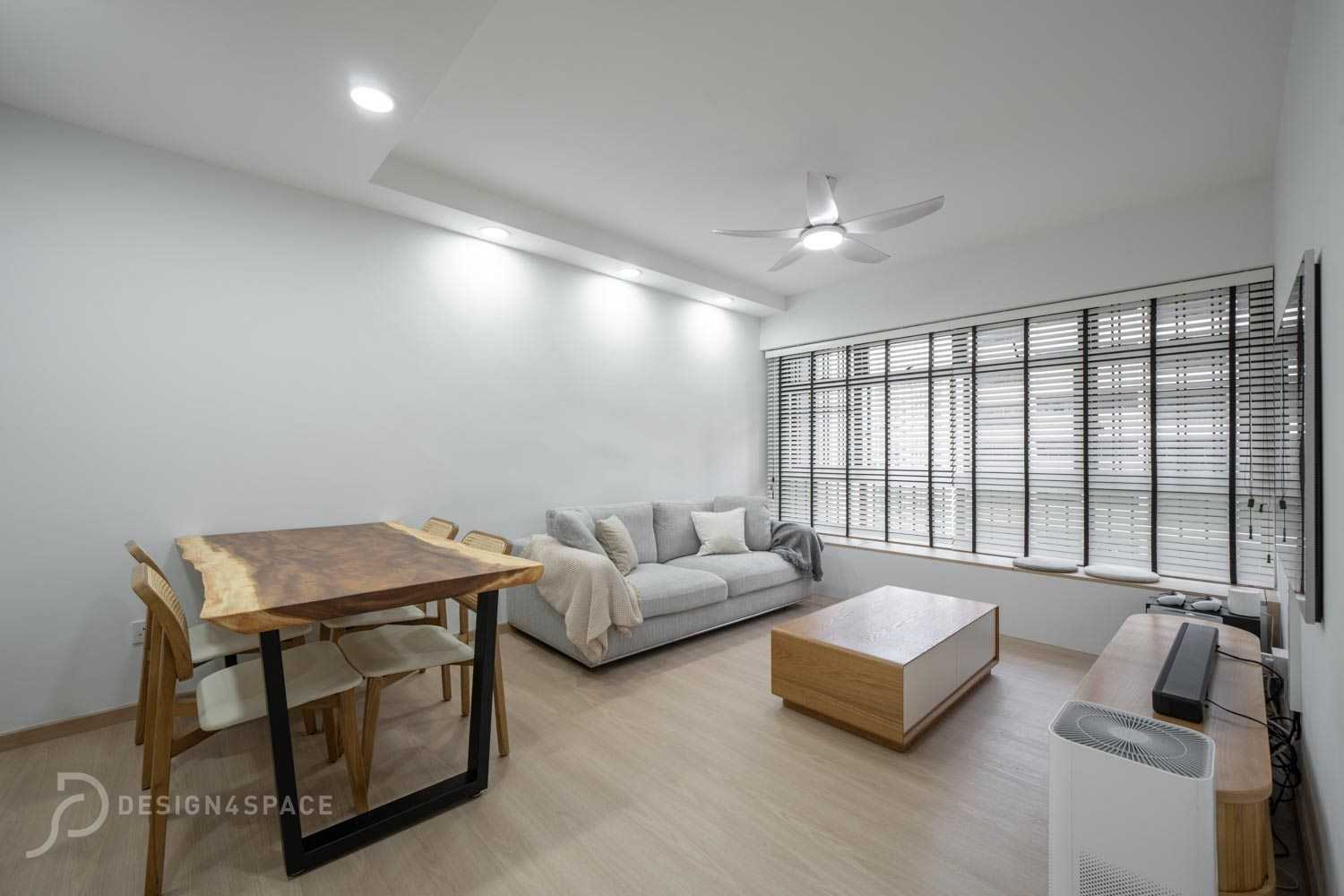 Scandinavian Living Room with TV Console and Feature Wall
