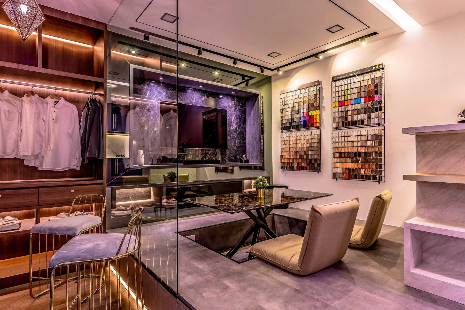 Modern Showroom with Ceiling Light and Sofa