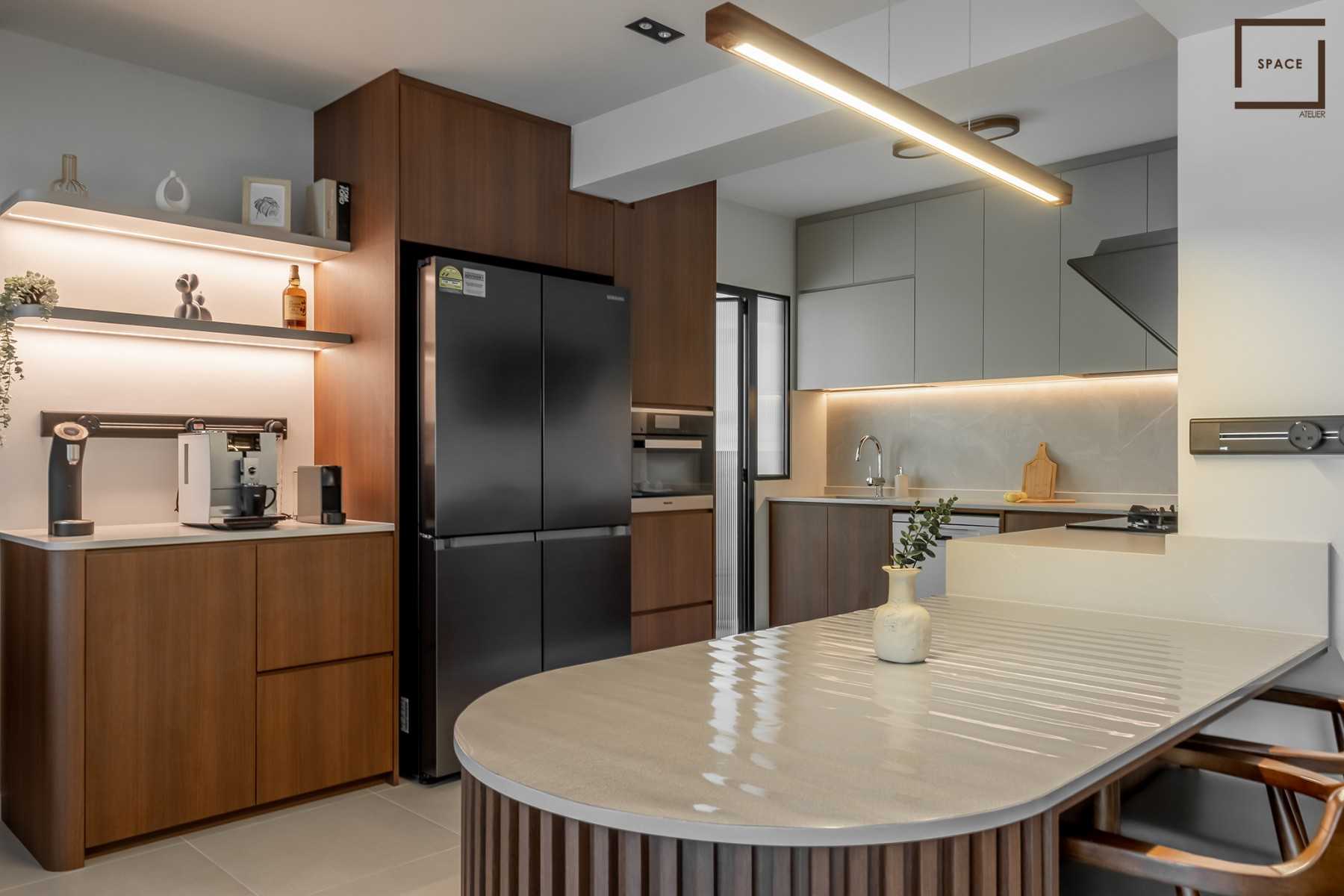 Contemporary Kitchen with Kitchen Window and Cupboard