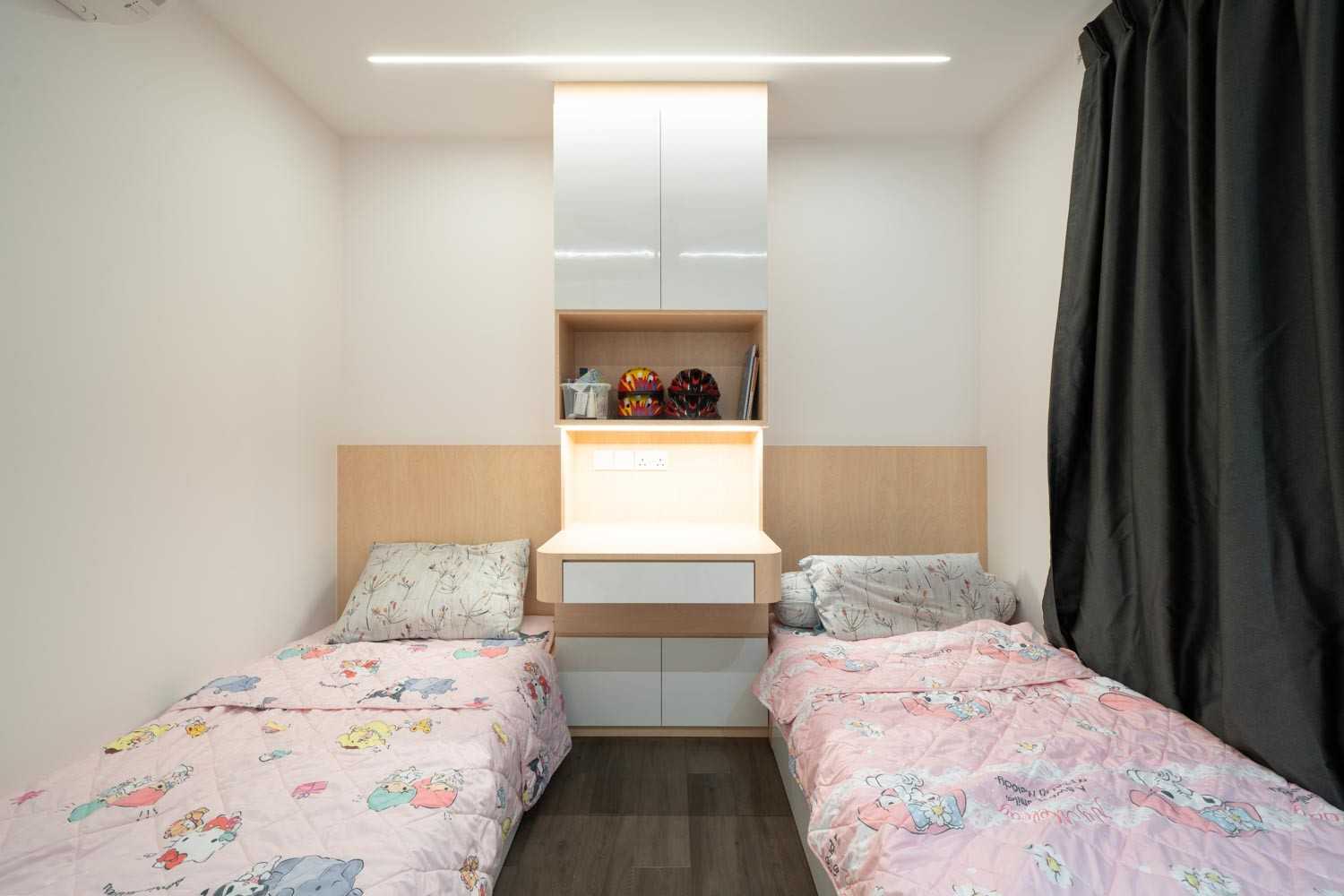 Scandinavian Bedroom with Vinyl Flooring and Wardrobe