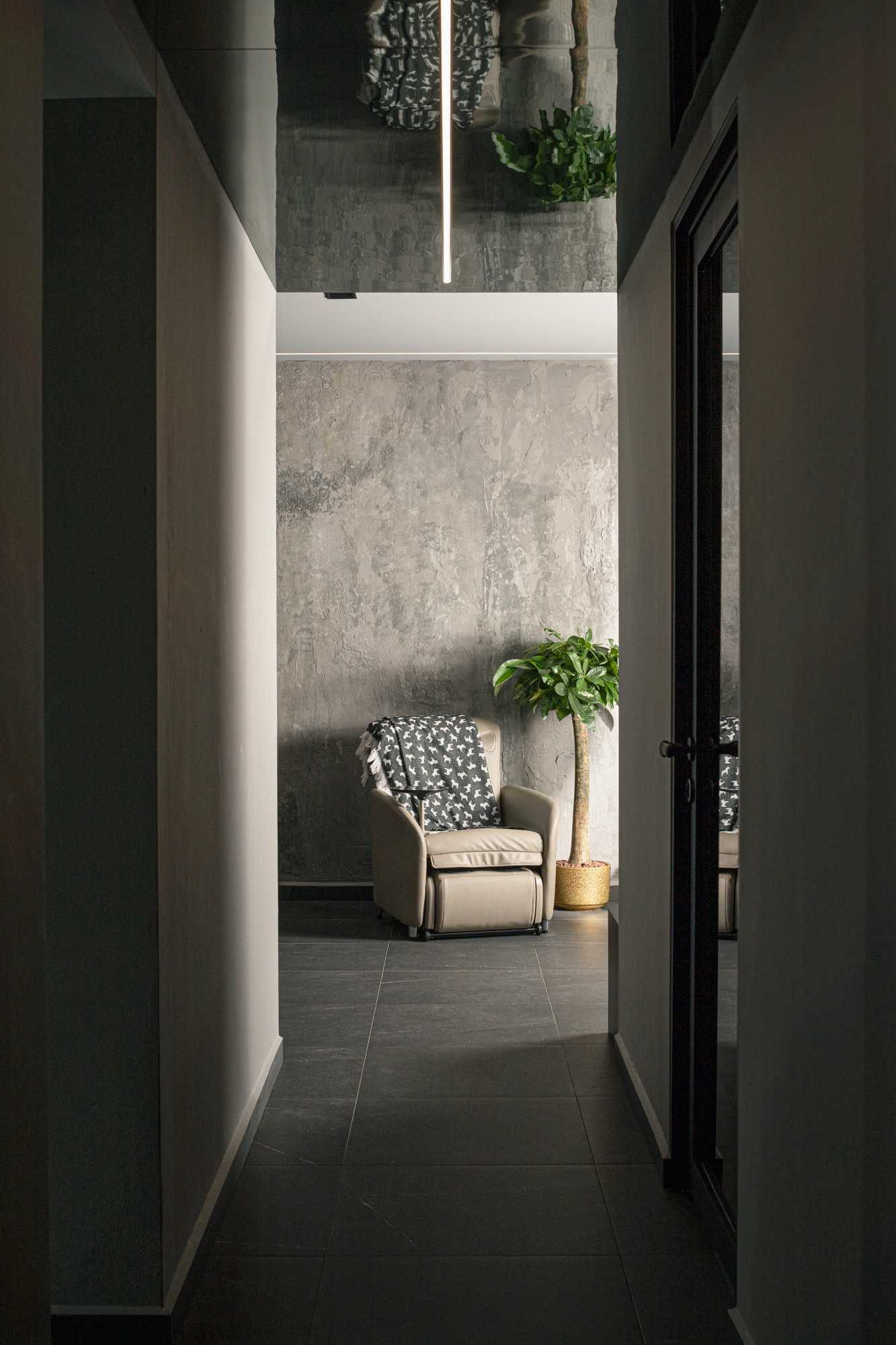 Modern Entryway with Mirror and Houseplants