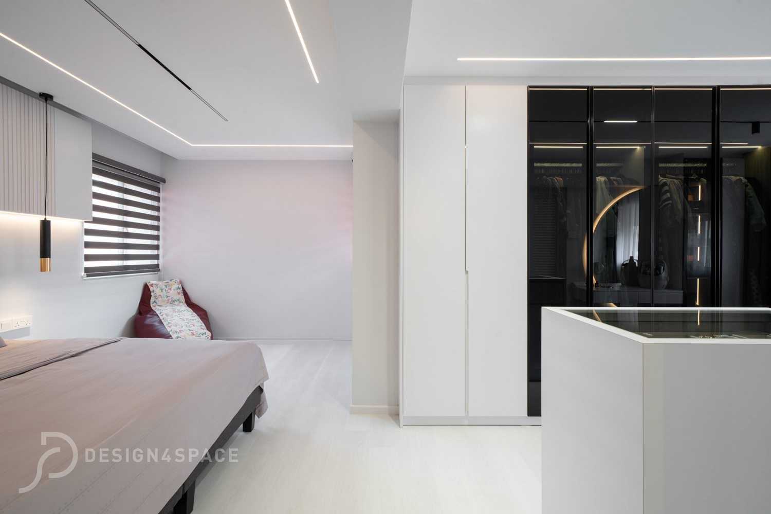 Modern Bedroom with Wardrobe and Bedside Table