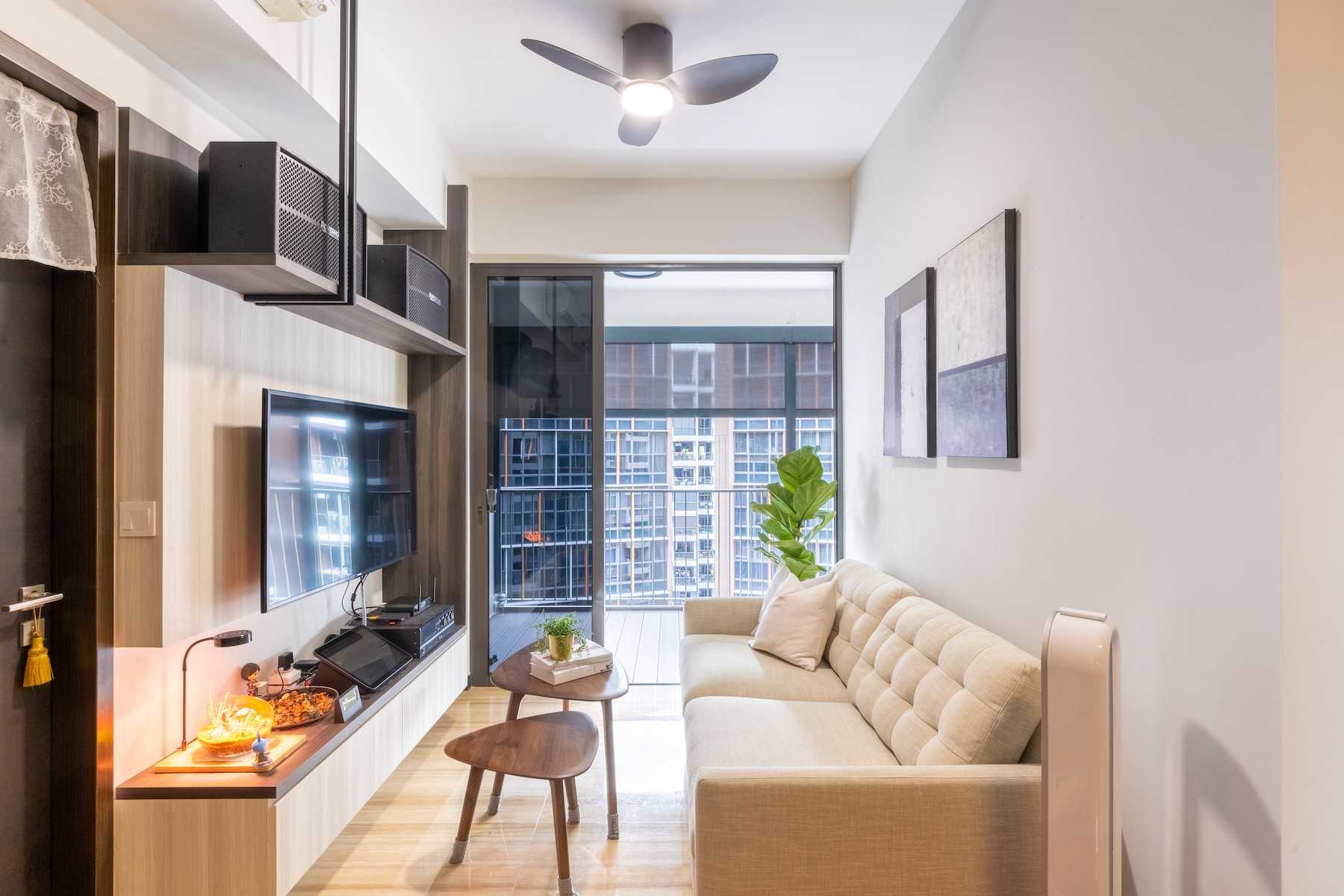 Contemporary Living Room with Wood Flooring and TV Console