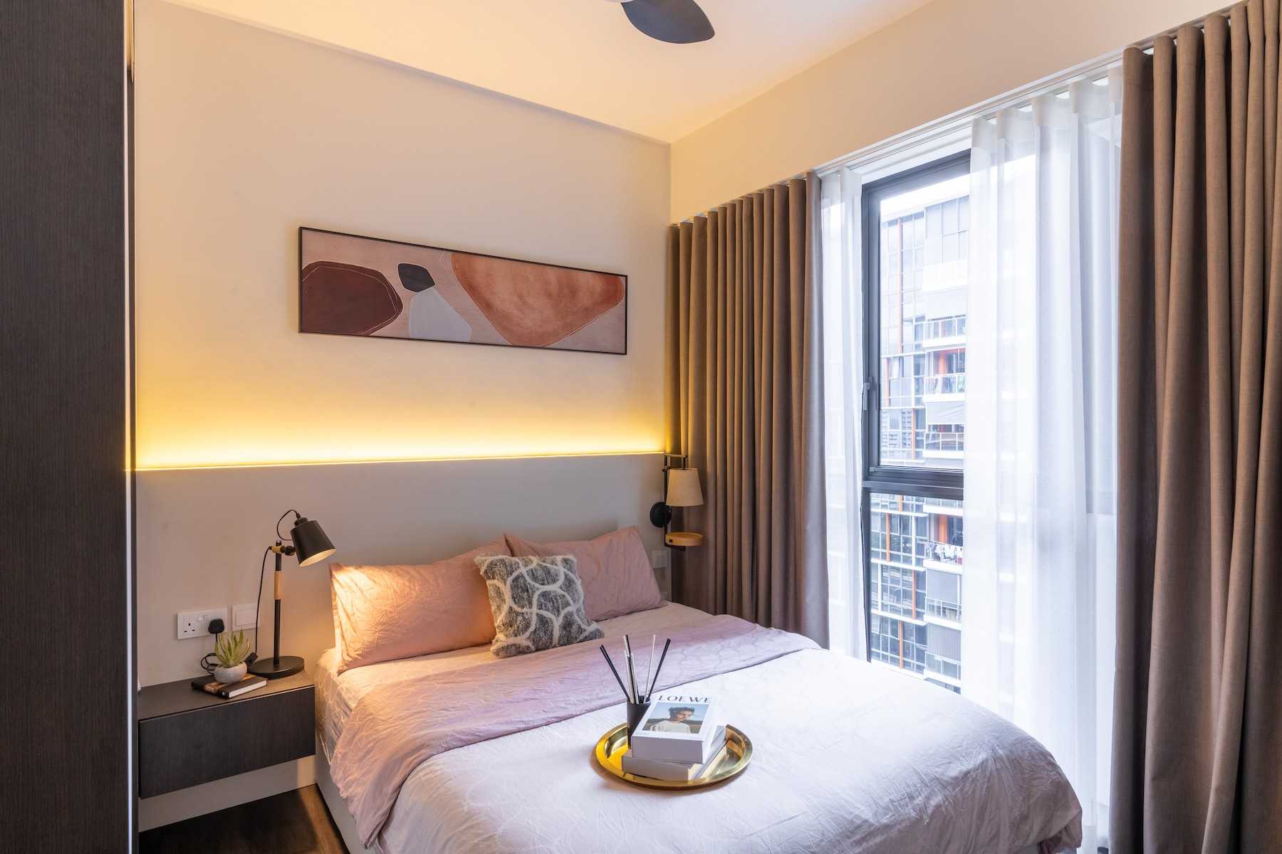 Contemporary Bedroom with Platform Bed and Built-in Bed