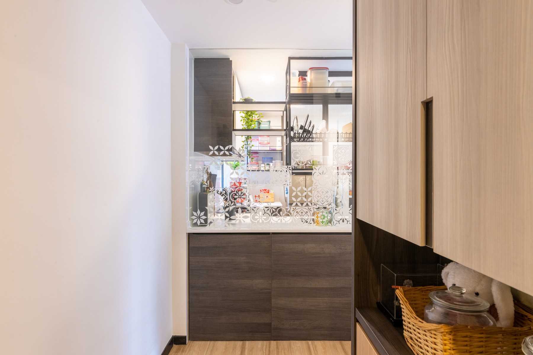 Contemporary Foyer with Artwork and Planters