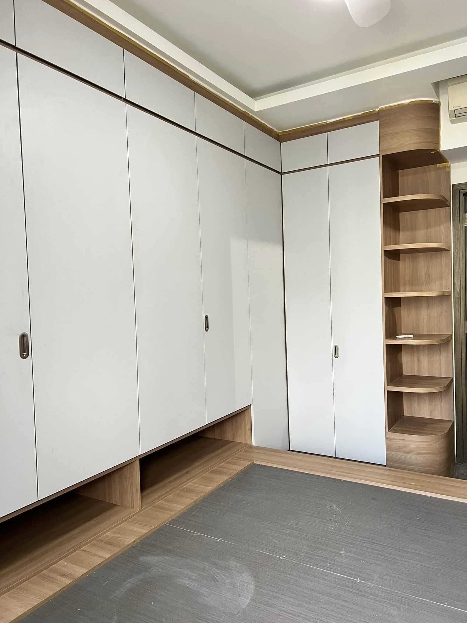 Scandinavian Bedroom with Bookshelf and Platform Bed