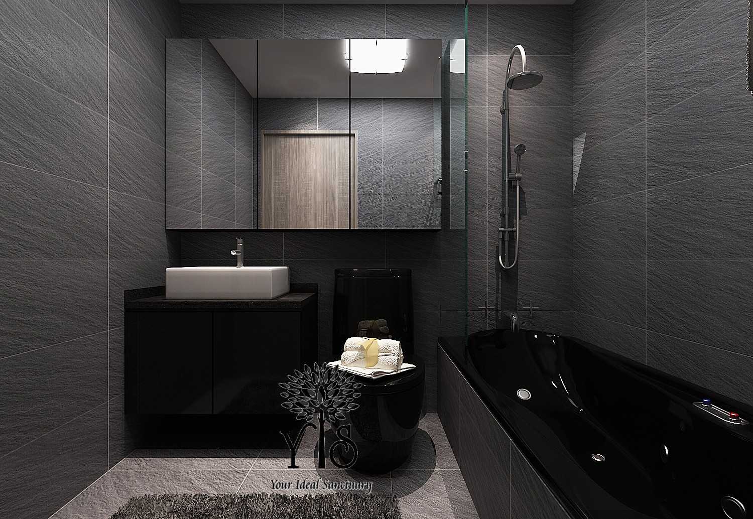 Contemporary Bathroom with Homogeneous Tiles and Mirror