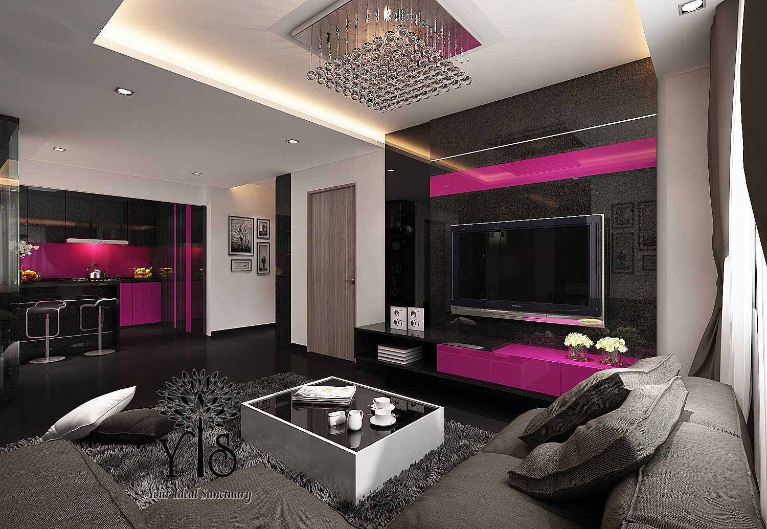 Contemporary Living Room with TV Console and Feature Wall