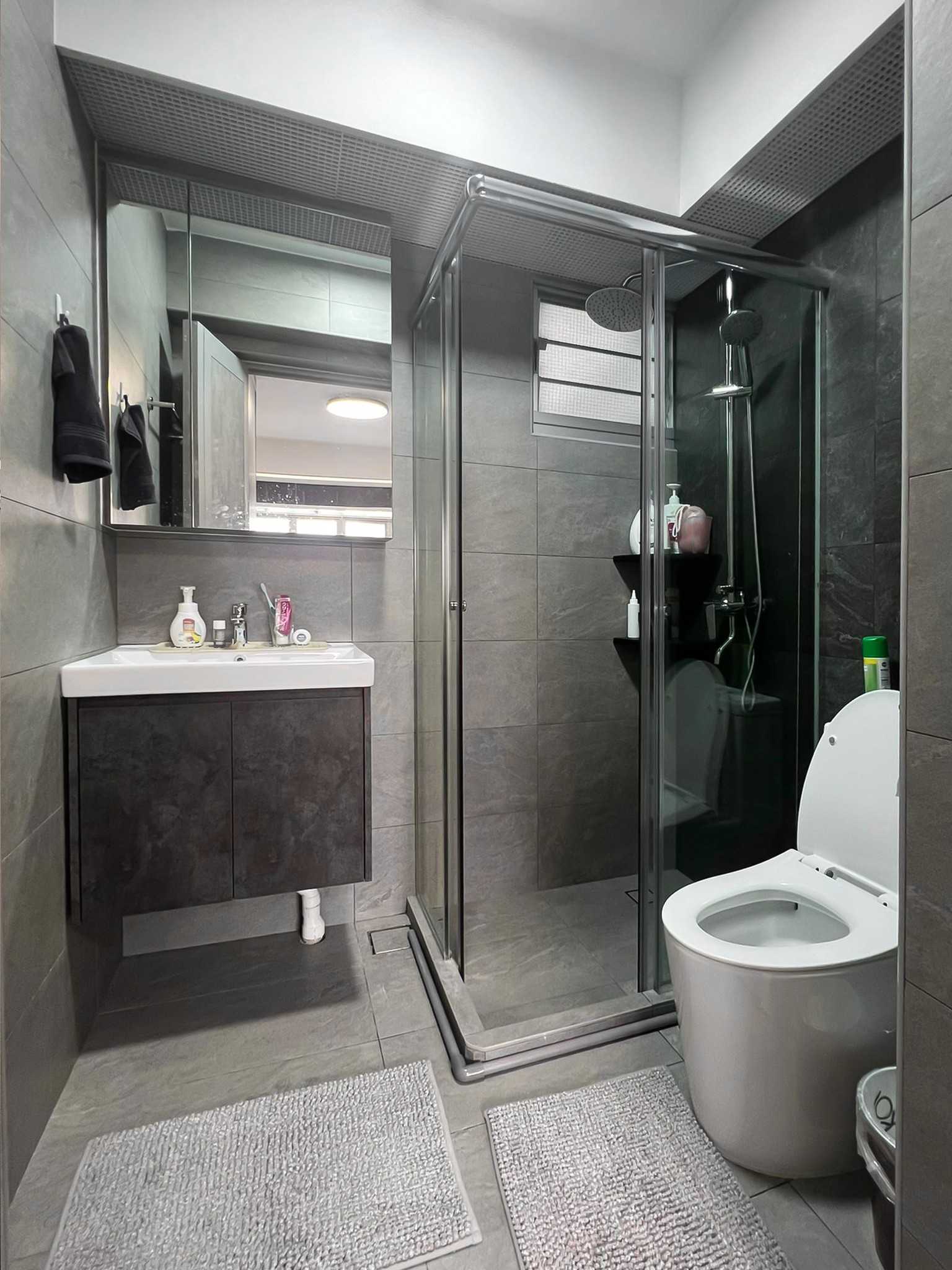 Scandinavian Bathroom with Mirror and Shower Screen