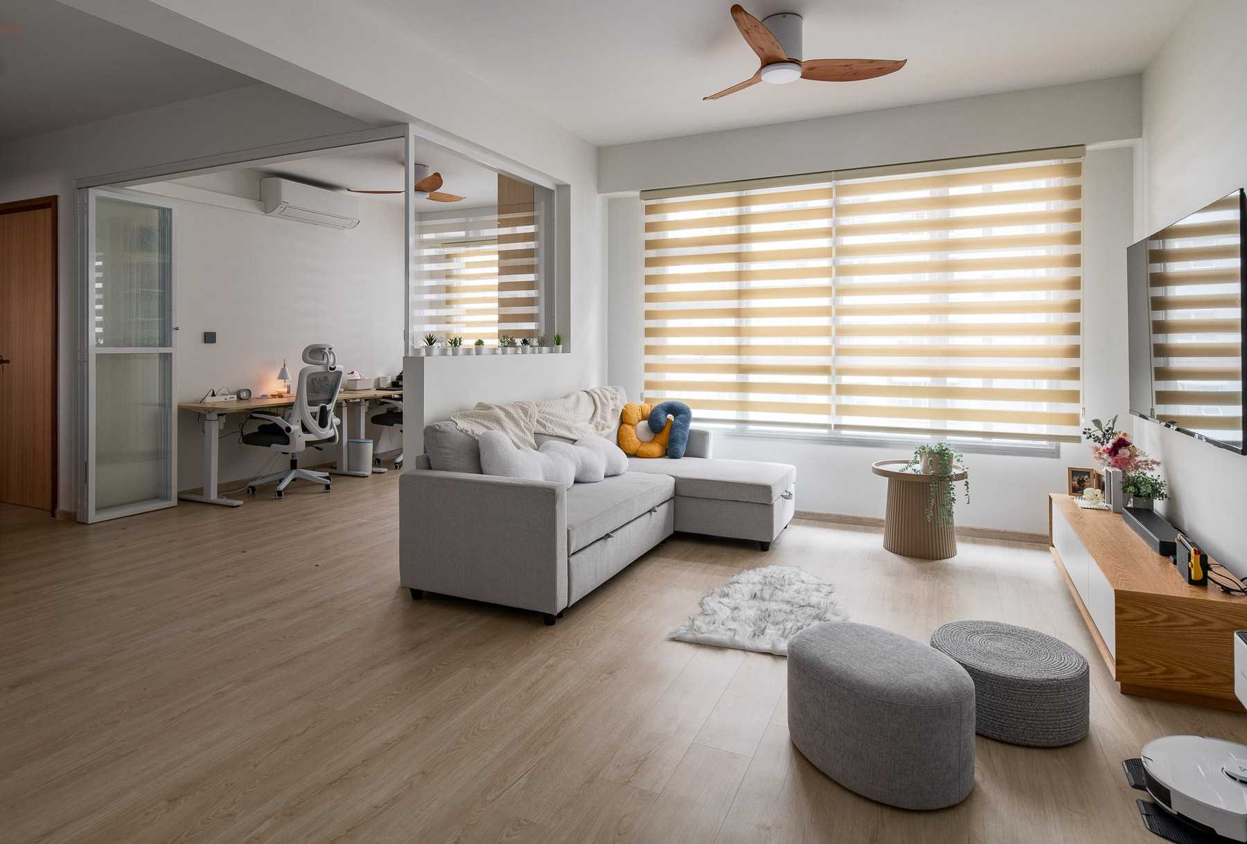Scandinavian Living Room with Vinyl Flooring and Sofa