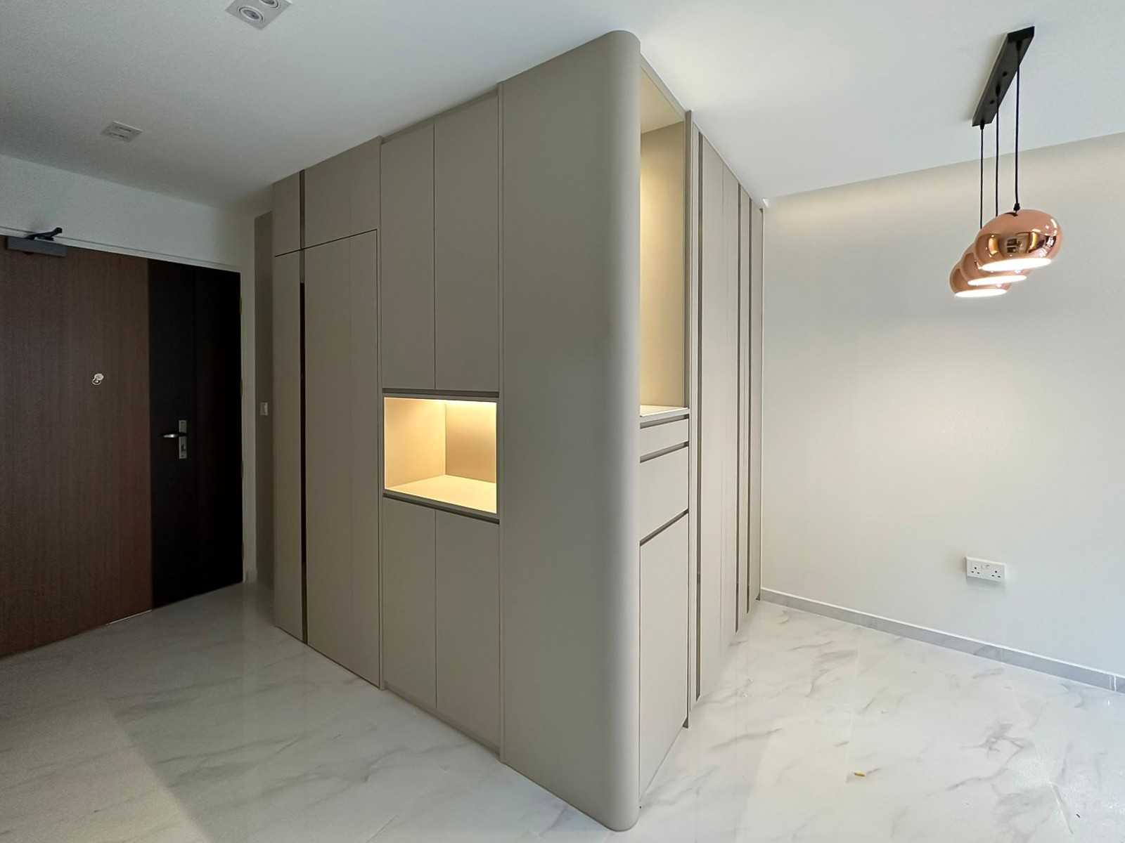 Scandinavian Foyer with Storage Cabinets and Display Cabinets